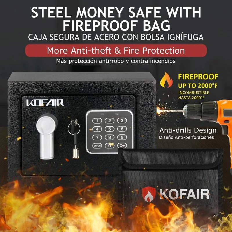 KOFAIR safe box for Home Safe with Fireproof Bag, money saving safe, safe storage cabinet,smell proof container wall & floor safes smart - Size: 0.23 Cubic Feet (Black) - Image 10
