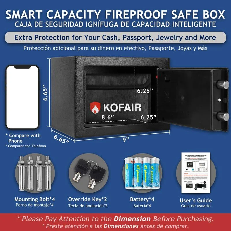 KOFAIR safe box for Home Safe with Fireproof Bag, money saving safe, safe storage cabinet,smell proof container wall & floor safes smart - Size: 0.23 Cubic Feet (Black) - Image 12