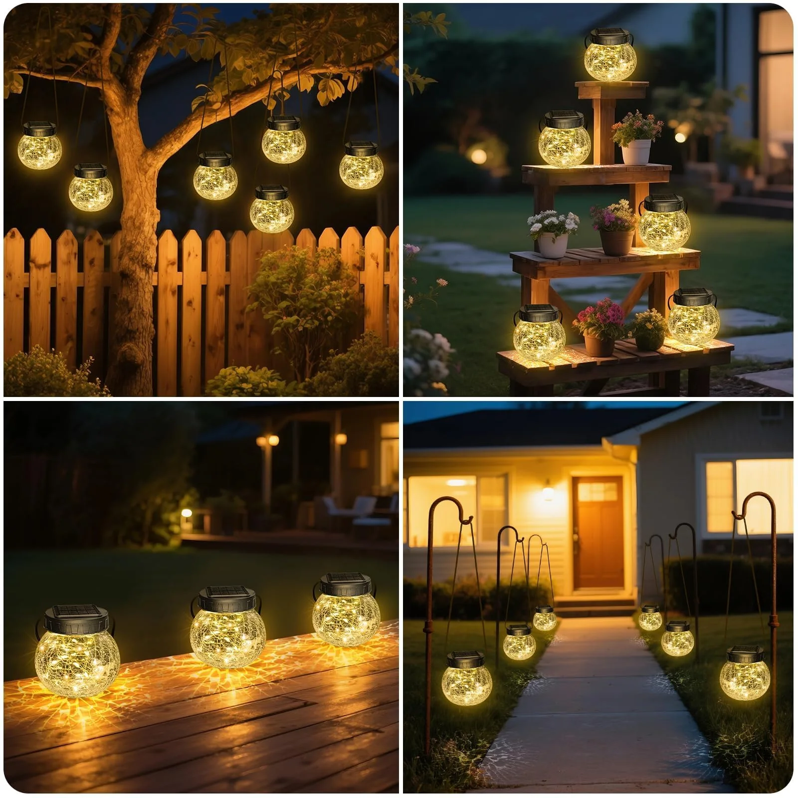 Kolpop Solar Lanterns Outdoor Waterproof 6 Pack, Hanging Solar Lights with 30 LED, Cracked Glass Hanging Globes for Garden Patio Fence Yard Christmas Tree Decoration,Warm White - Image 6