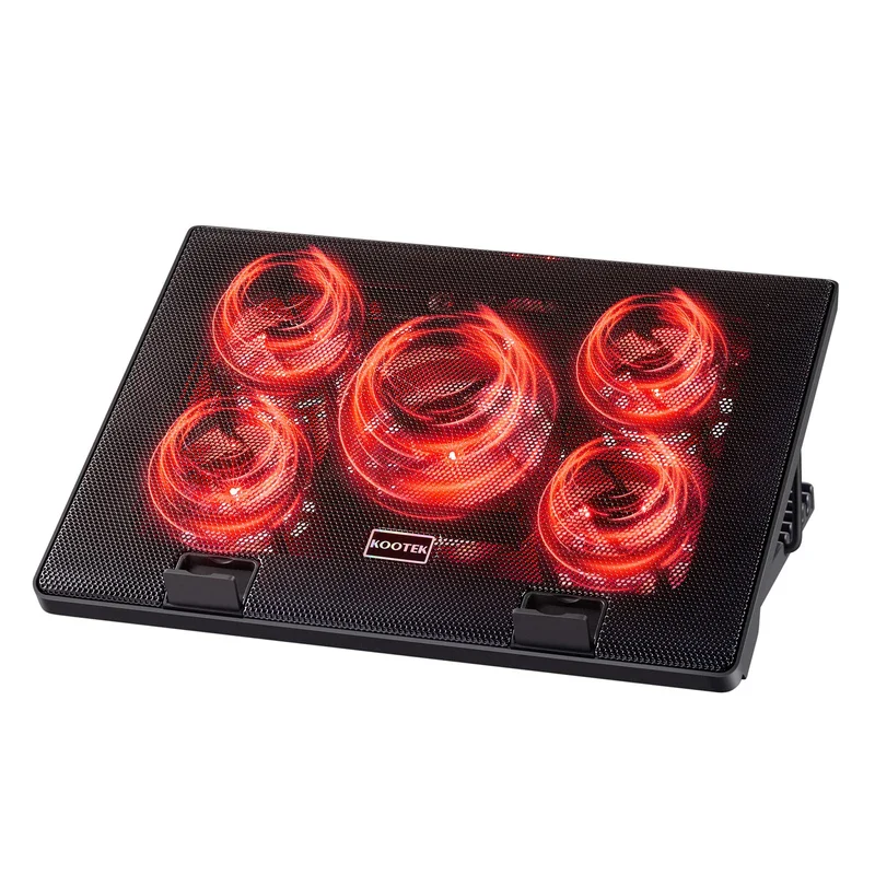 Kootek Laptop Cooling Pad 12"-17" Cooler Pad Chill Mat 5 Quiet Fans LED Lights and 2 USB 2.0 Ports Adjustable Mounts Laptop Stand Height Angle, Red