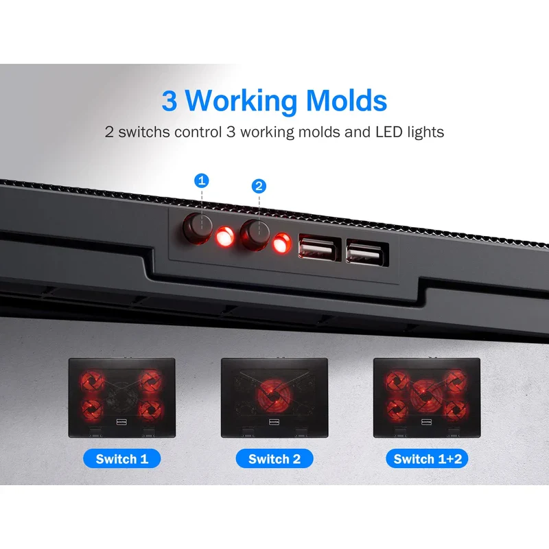 Kootek Laptop Cooling Pad 12"-17" Cooler Pad Chill Mat 5 Quiet Fans LED Lights and 2 USB 2.0 Ports Adjustable Mounts Laptop Stand Height Angle, Red - Image 4