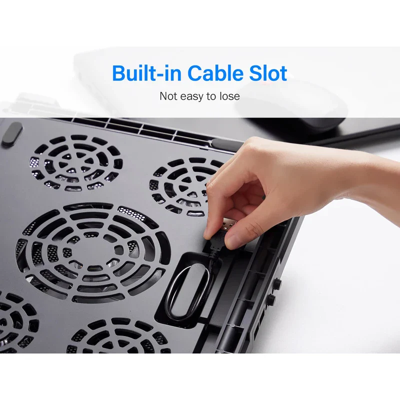 Kootek Laptop Cooling Pad 12"-17" Cooler Pad Chill Mat 5 Quiet Fans LED Lights and 2 USB 2.0 Ports Adjustable Mounts Laptop Stand Height Angle, Red - Image 6