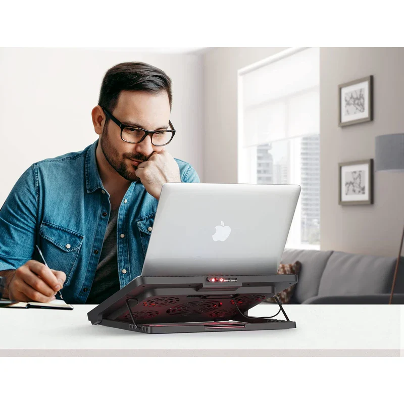 Kootek Laptop Cooling Pad 12"-17" Cooler Pad Chill Mat 5 Quiet Fans LED Lights and 2 USB 2.0 Ports Adjustable Mounts Laptop Stand Height Angle, Red - Image 7