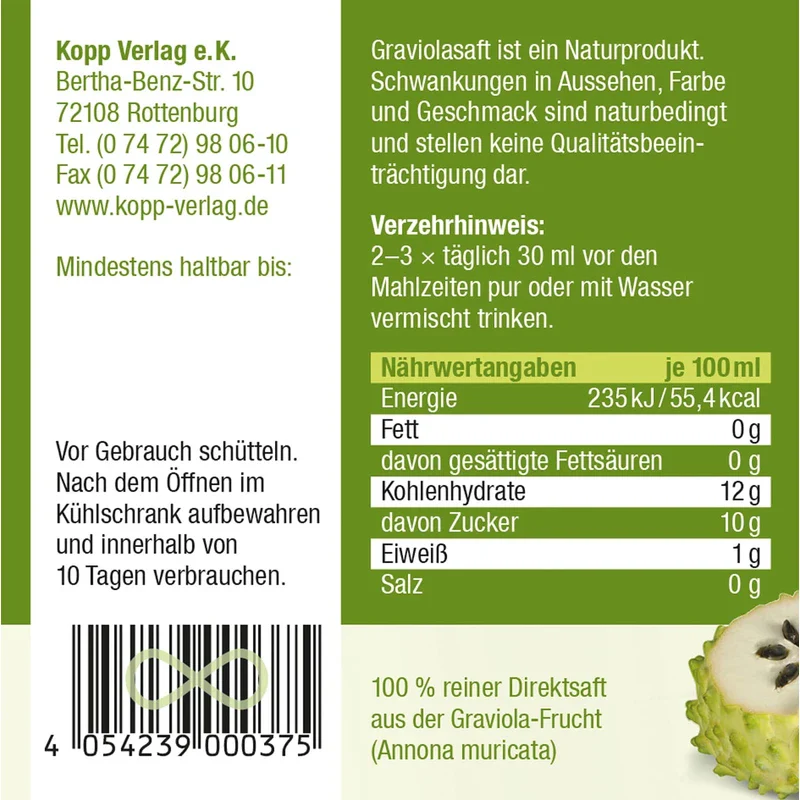 KOPP Vital® Graviola Juice | Direct Juice from Hand Collection | 500 ml | Natural Cloudy Direct Juice | Natural Product | High-Quality Glass Bottle - Image 3