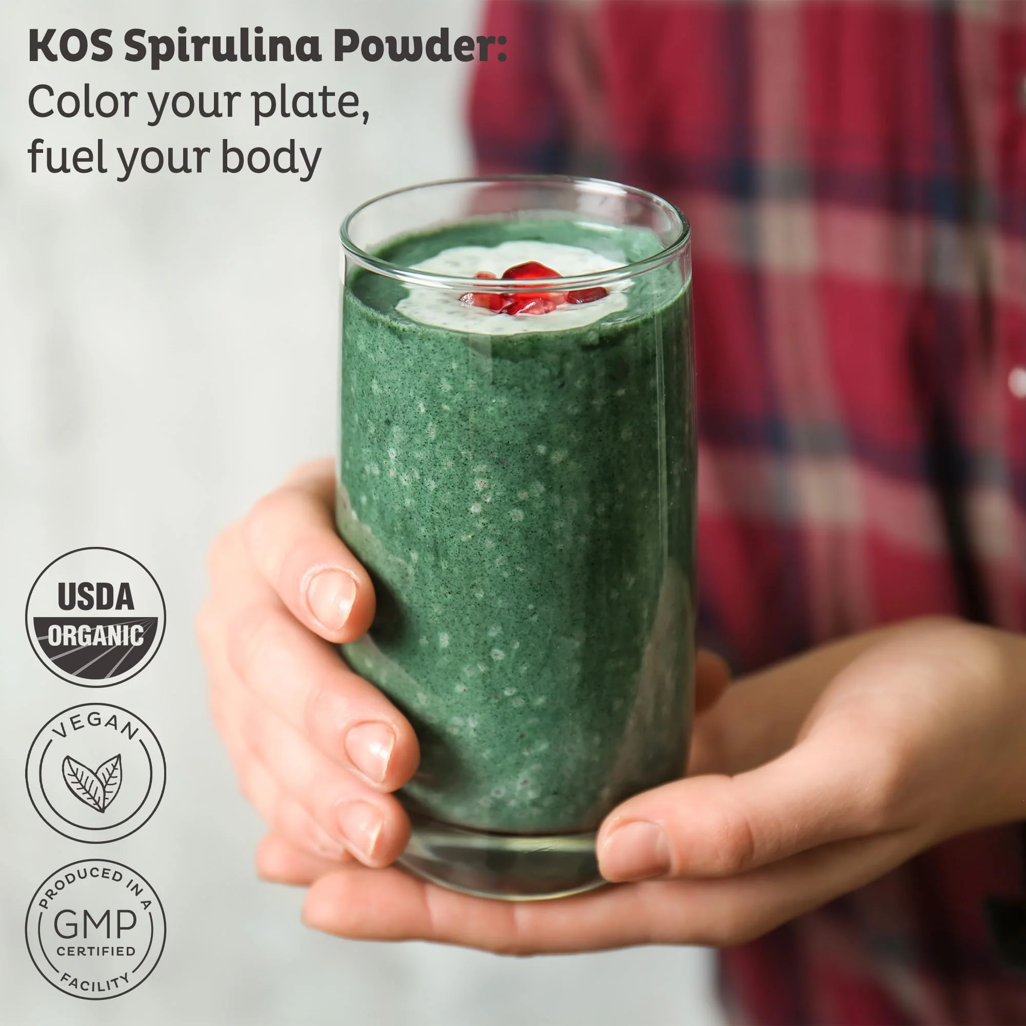 KOS Organic Spirulina Powder - USDA Certified Organic, 109 Servings of Superfood Powder for Smoothies & Juices, Non-Irradiated Blue Green Algae, Plant Based with Antioxidants, Vegan (13.5oz) - Image 8