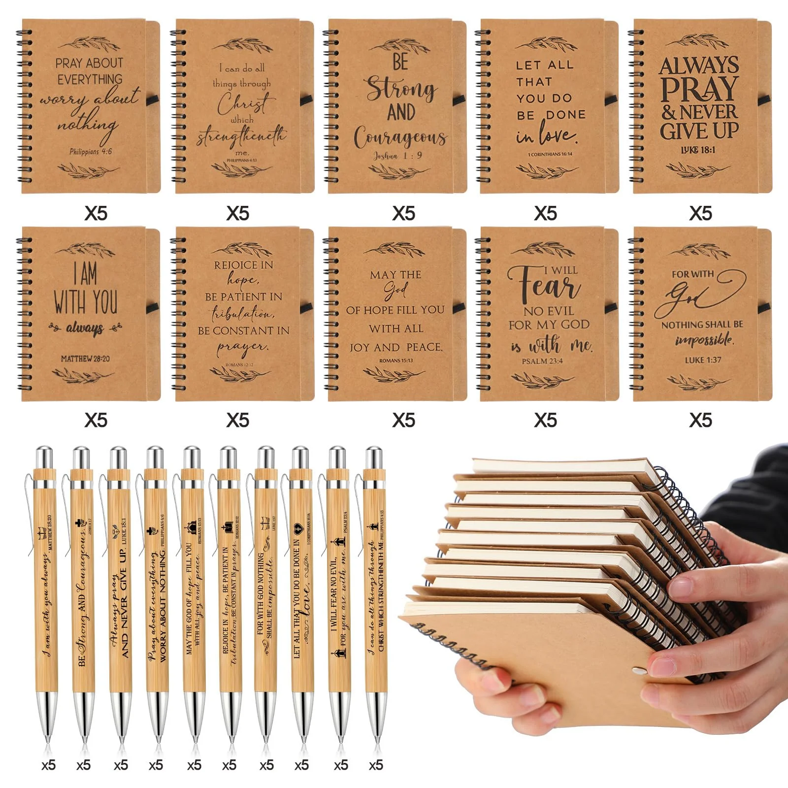 Kosiz 100 Pcs/ 50 Set Christmas Christian Gifts Bulk Include Spiral Notebook and Bible Verse Ballpoint Pen Prayer Journal Religious Notepad Church Gifts for Women Men Sunday School Teacher Pastor - Image 4