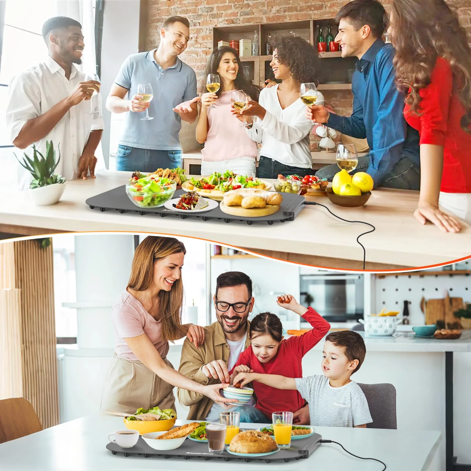 Kourice Food Warming Mat, Fast Heating Silicone Electric Warming Tray, 3 Temperature Settings, Auto Shut-Off Raised Feet Protects Table, Roll Up Food Warmer for Gatherings,Parties, Everyday Use - Image 2
