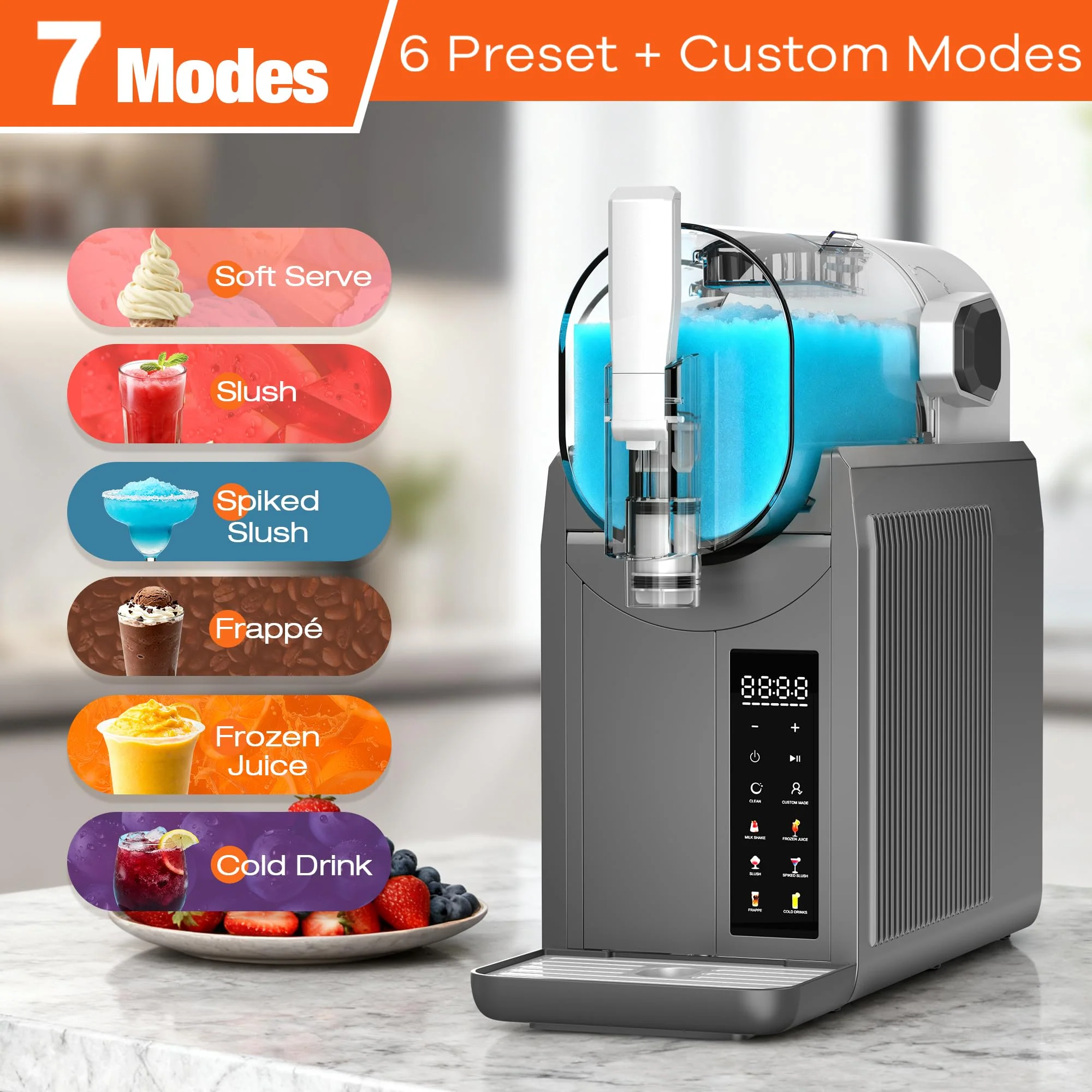 Kourice Slushie Machine No Ice Needed Slushy Machine 92oz Capacity Margarita Machine with 6 Preset Programs LED Display Self-Clean Frozen Drink Maker for Slush Margaritas Smoothie Frappés Milk Shakes - Image 9
