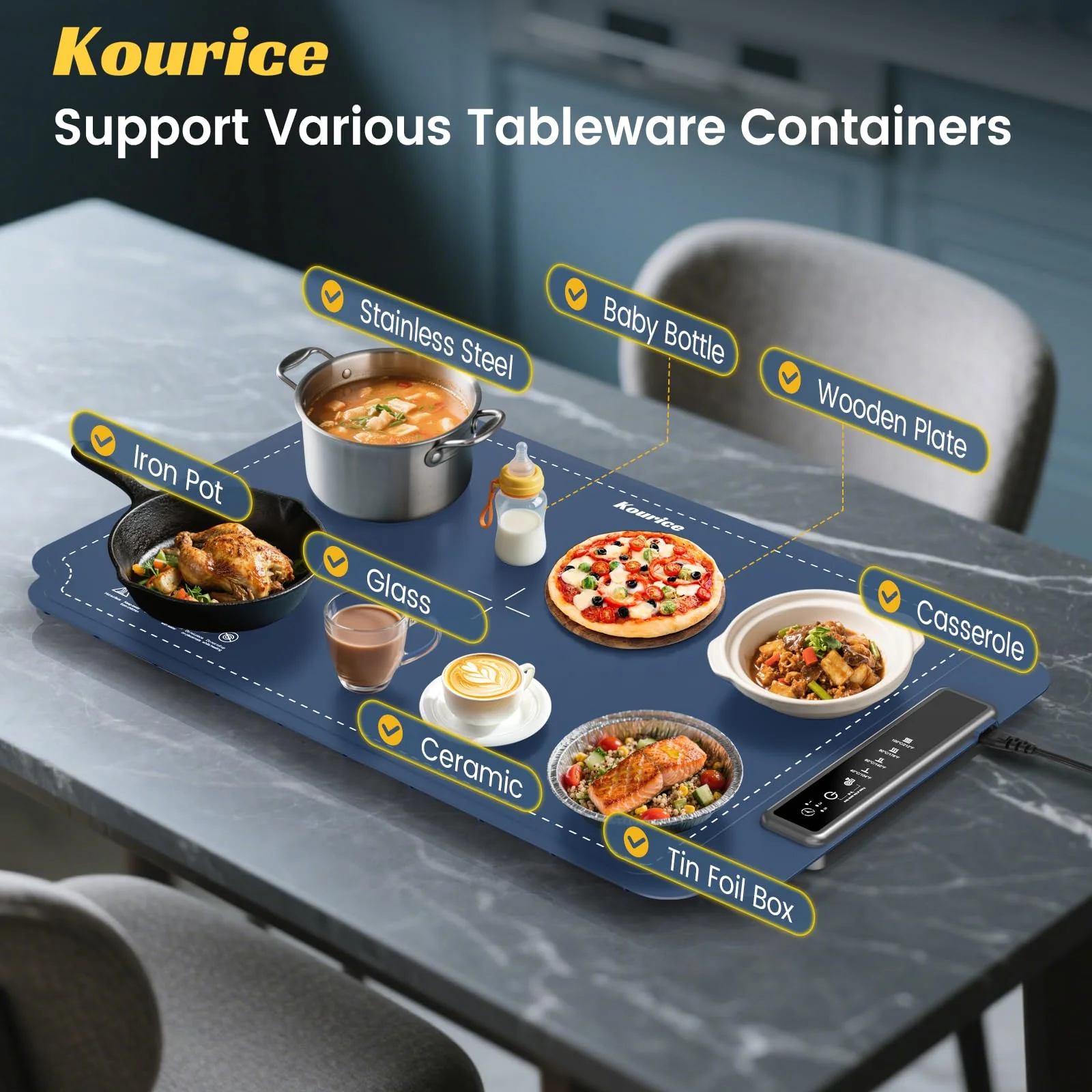 Kourice Warming Mat for Food, Food Warmer with 4 Level Adjustable Temperature, Full Surface Heating, Rollable & Portable Food Warming Mat,Electric Warming Tray for Buffets Party and Home Daily Use - Image 3