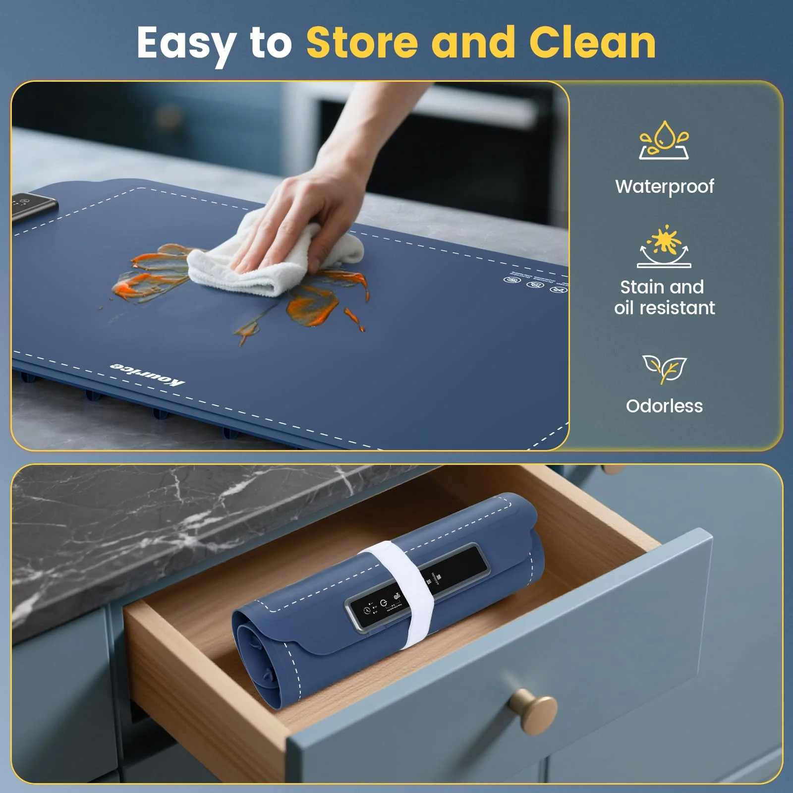 Kourice Warming Mat for Food, Food Warmer with 4 Level Adjustable Temperature, Full Surface Heating, Rollable & Portable Food Warming Mat,Electric Warming Tray for Buffets Party and Home Daily Use - Image 5