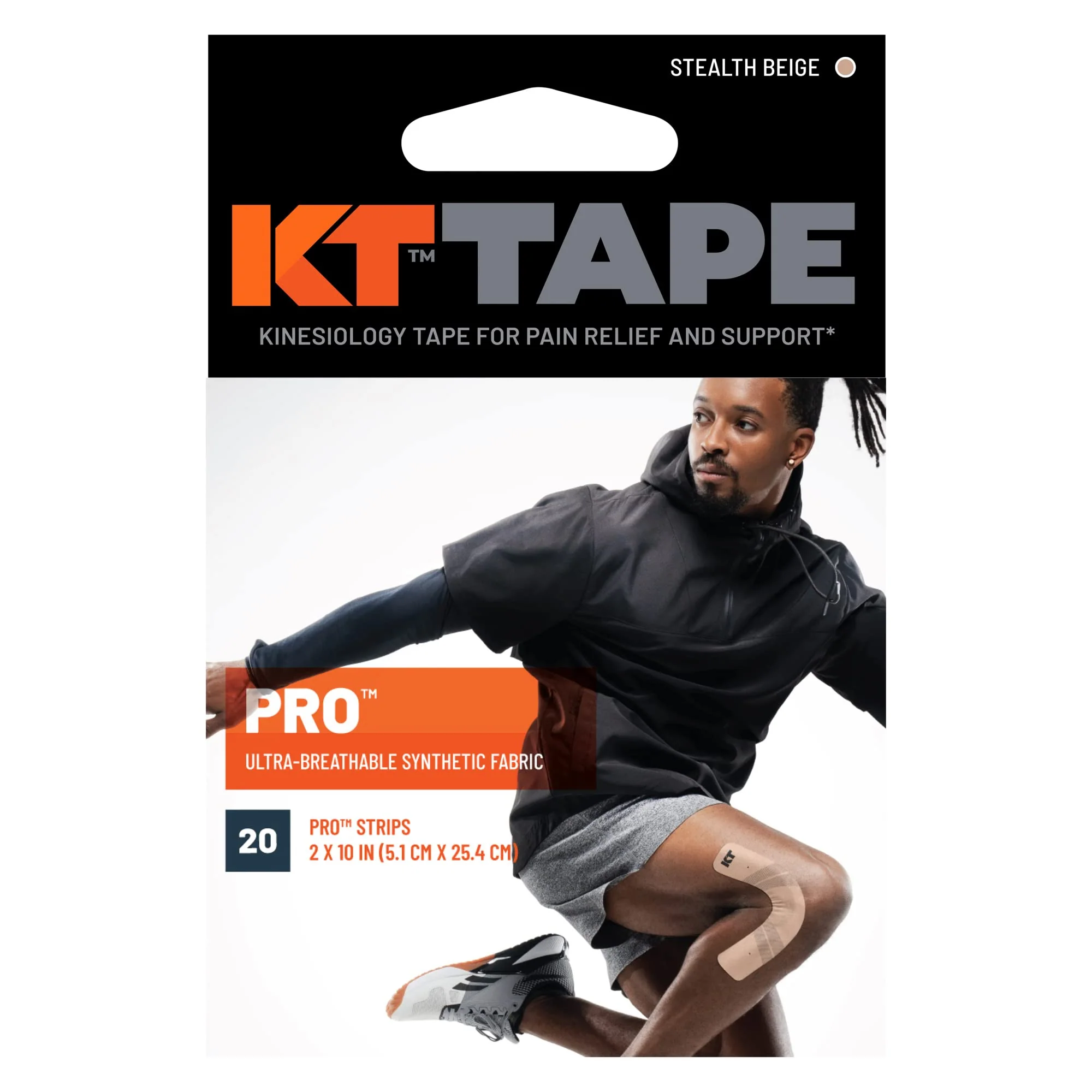 KT Tape, Pro Synthetic Kinesiology Athletic Tape, 20 Count, 10” Precut Strips, Stealth Beige - Image 2