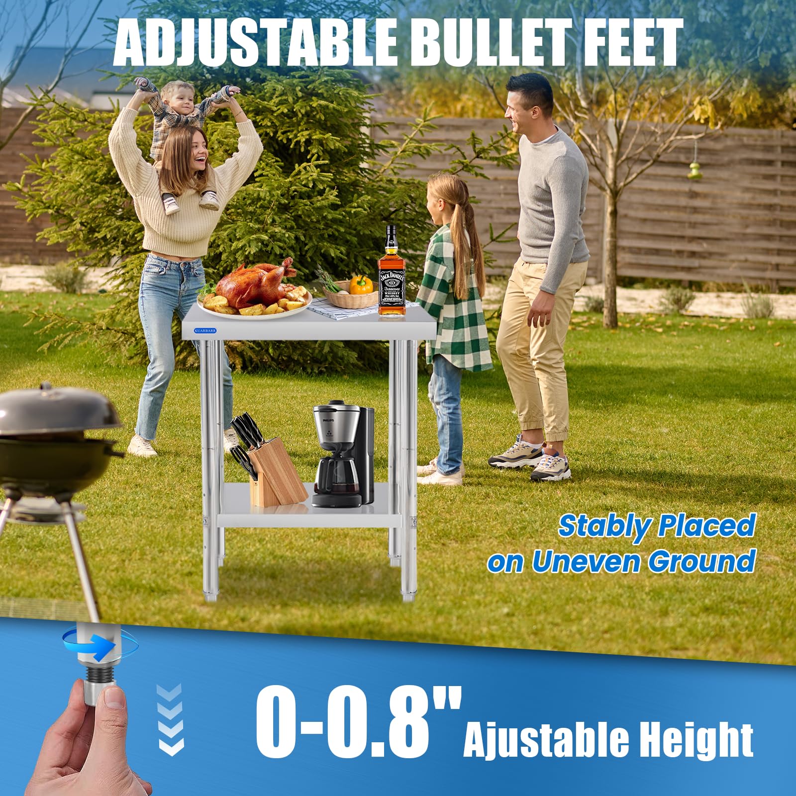 KUARBARR Stainless Steel Table for Prep & Work with Undershelf 24 x 24 Inches NSF Metal Commercial Kitchen Prep Table with Adjustable Under Shelf Worktable for Restaurant Home Outdoor - Image 3