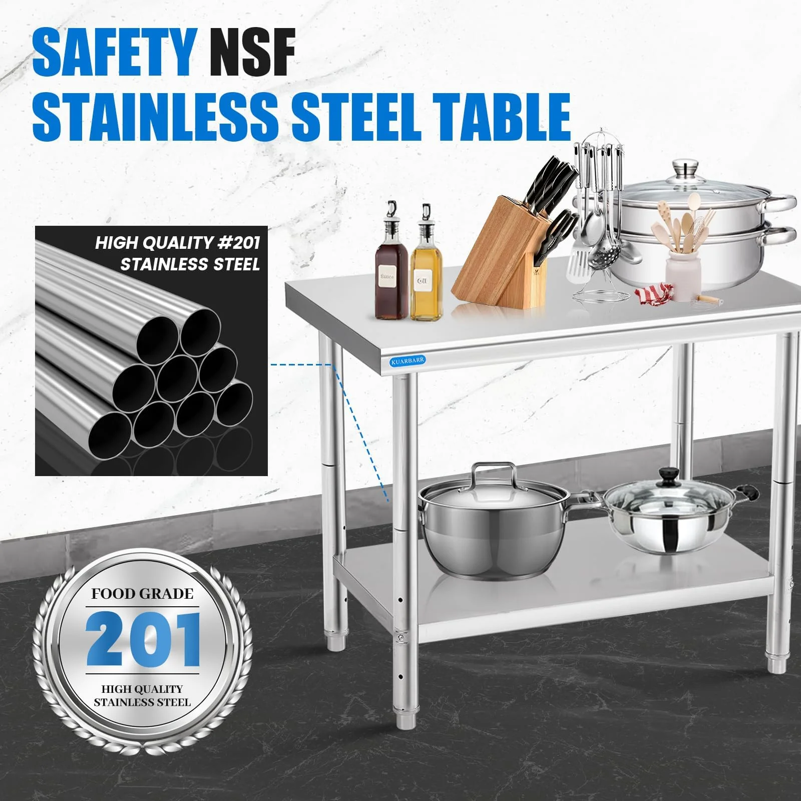 KUARBARR Stainless Steel Table for Prep & Work with Undershelf 24 x 36 Inches NSF Metal Commercial Kitchen Prep Table with Adjustable Under Shelf Worktable for Restaurant Home Outdoor - Image 4