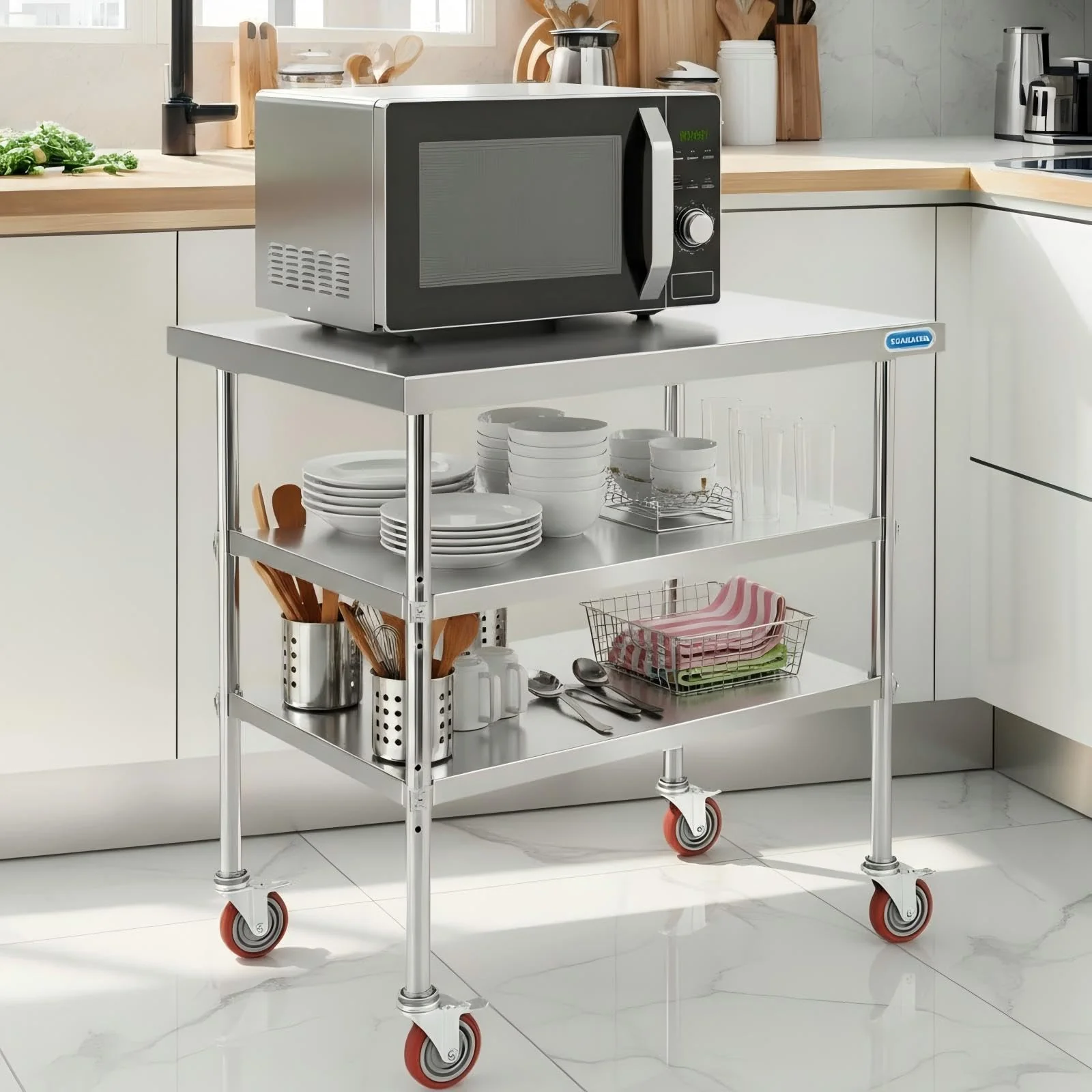 KUARBARR Stainless Steel Table with Wheels Stainless Steel Prep Table 24 x 30 Inch, NSF Commercial SS Metal Kitchen Prep Worktable for Restaurant Kitchen Garage Warehouse - Image 7