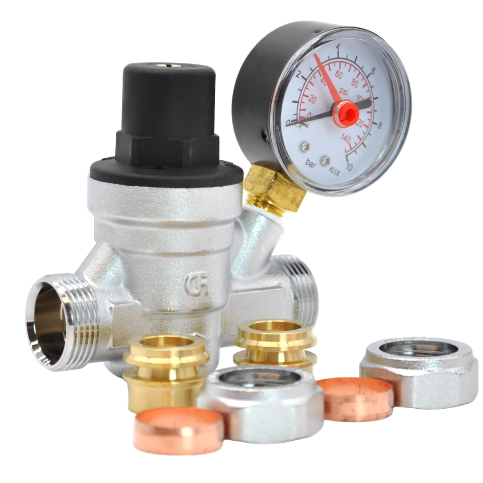 Kudos-Trading - Water Pressure Reducing Regulator Valve for 22mm Compression & 15mm Copper Piping Adjustable 1-6 Bar Brass Adjustable Pressure Reducing Valve with Gauge. - Image 5
