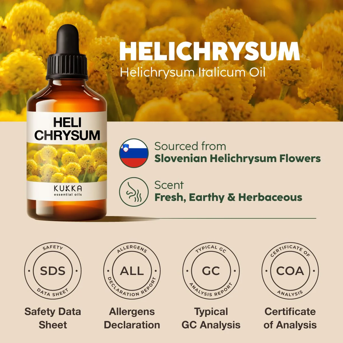 KUKKA Helichrysum Essential Oil for Skin, Relaxation - 100% Pure and Natural Undiluted Helichrysum Oil for Aromatherapy, Skin Care, Home Diffusers, Massage and Humidifiers - 4 fl oz, Non-GMO - Image 5