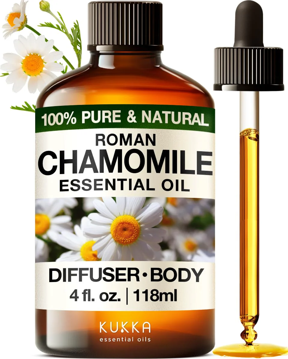 KUKKA Roman Chamomile Essential Oil for Tranquil Retreats and Peaceful Relaxation - Roman Chamomile Essential Oil 4 Oz - Soothing, Comforting and Calming - 100% Authentically Sourced Premium Oils