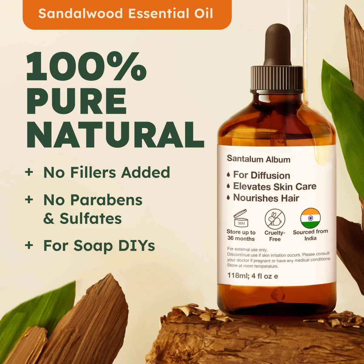 Kukka Sandalwood Essential Oil for Diffuser & Skin - 4 Fl Oz - 100% Pure Natural Sandalwood Oil, Woody Scent, for Massage, Perfume, Hair, Aromatherapy, Candle & Soap Making Scent DIY - Image 6
