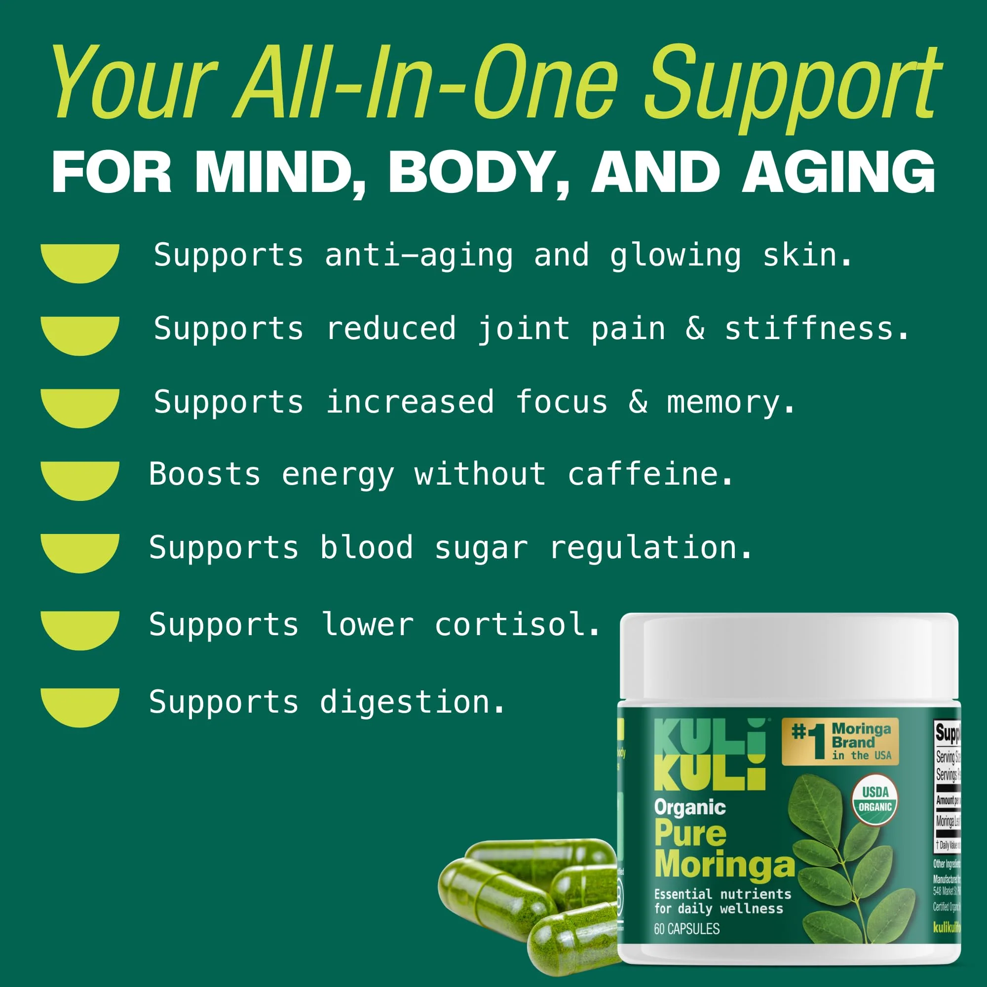 Kuli Kuli Organic Moringa Capsules [60 Count] - Premium Moringa Leaf Powder Capsules - Nutrient-Dense Superfood for Energy, Vitality, and Wellness - Image 7