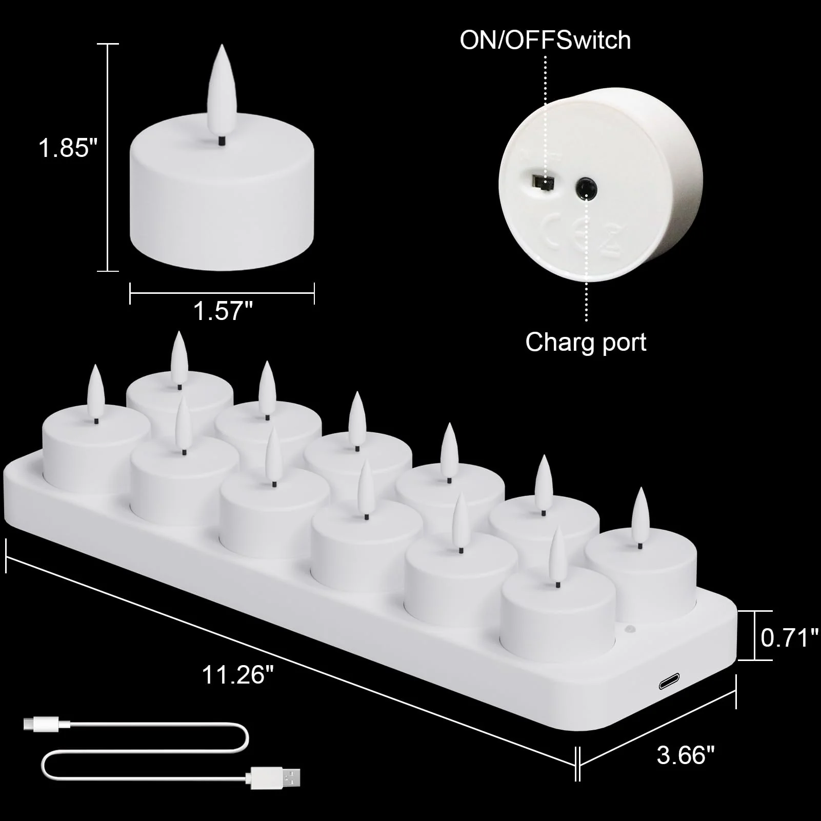 KunSwenn Rechargeable Tea Lights Candles Battery Operated, 12 Pcs White Battery Tea Lights with Remote and Charging Base, LED Flickering Tealights for Halloween Fall Christmas Decoration - Image 2
