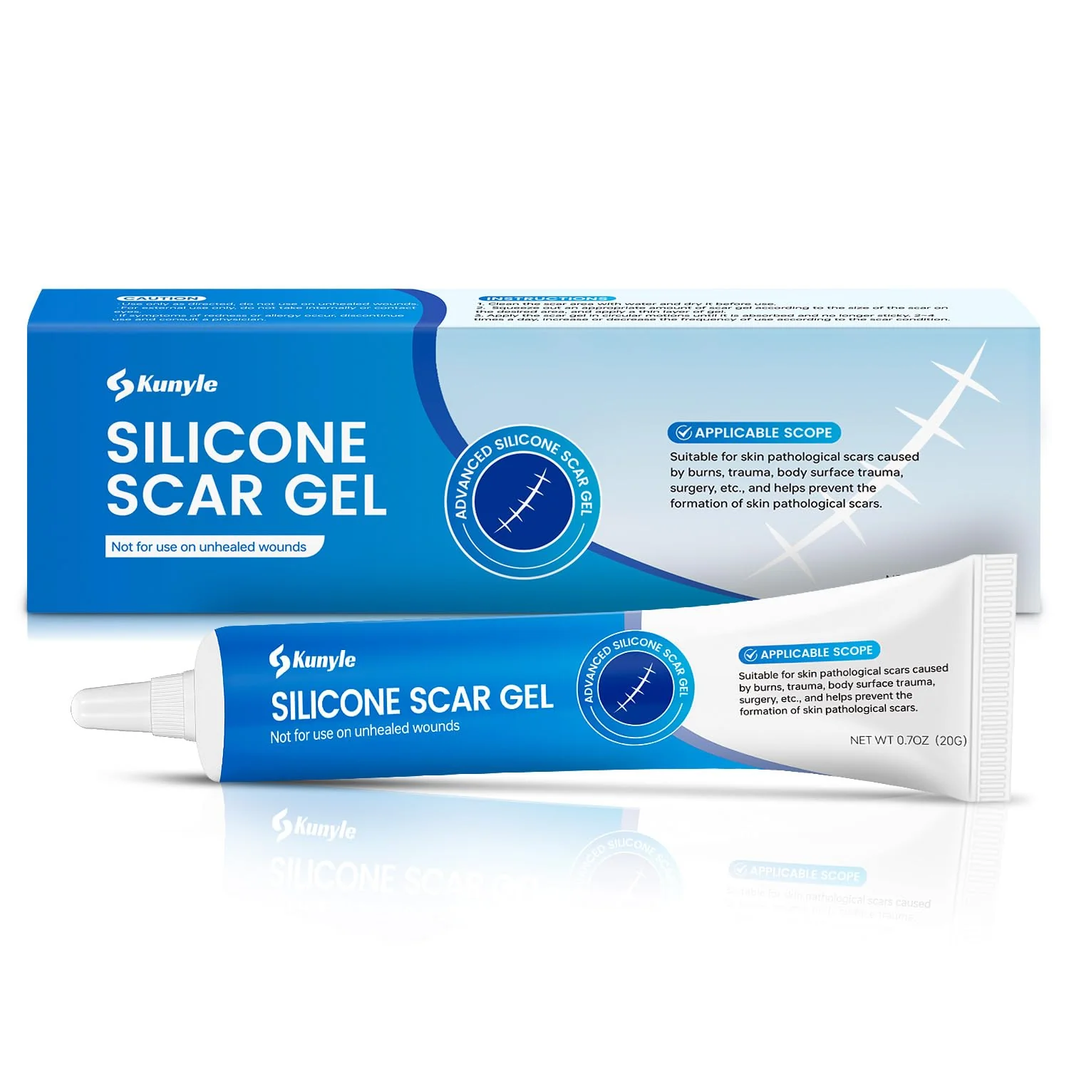 Kunyle Silicone Scar Gel, Scar Cream, Advanced Scar Gel for Surgical Scars, Stretch Marks, Keloid Bump Removal, Old and New Scars 0.70oz (20g) - Image 2