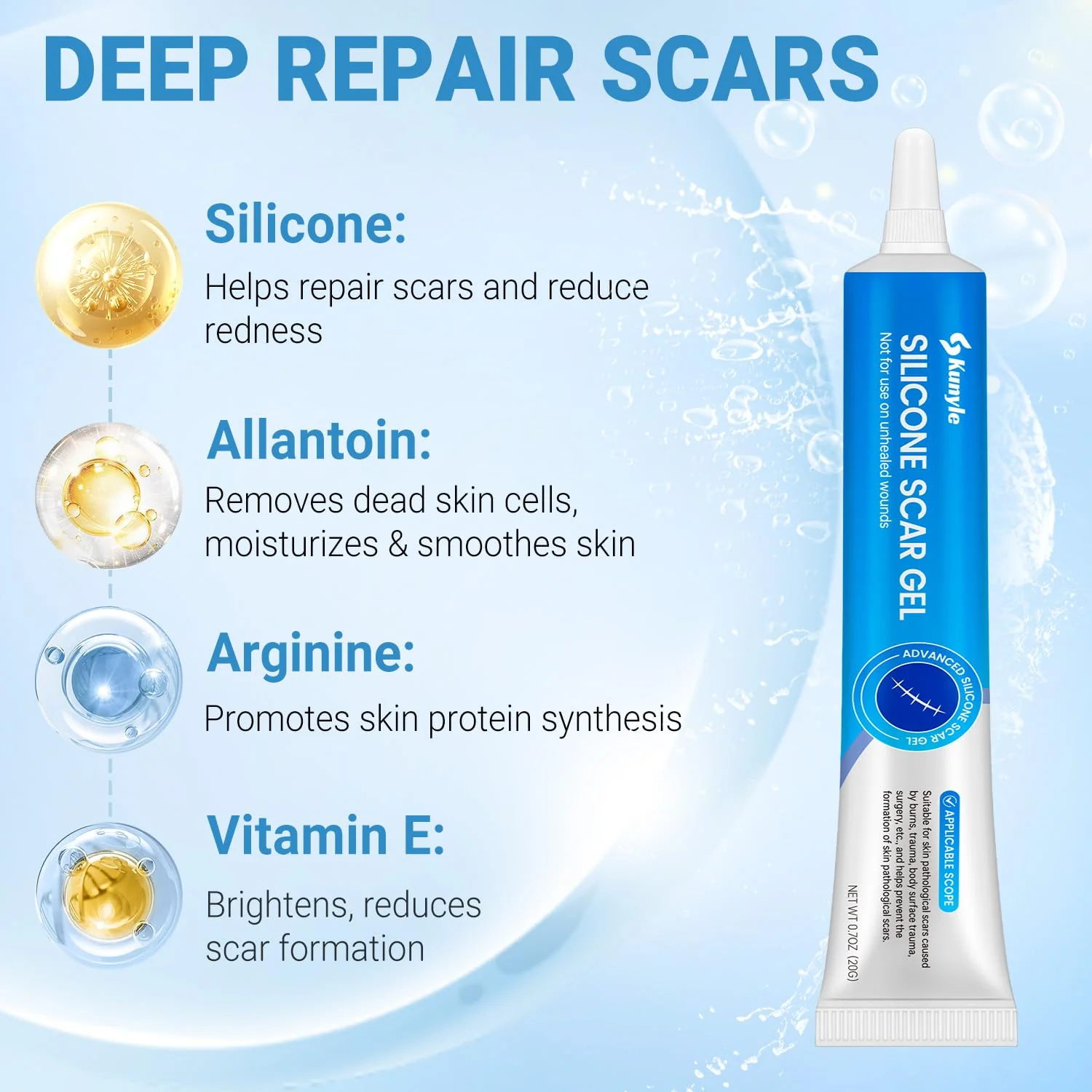 Kunyle Silicone Scar Gel, Scar Cream, Advanced Scar Gel for Surgical Scars, Stretch Marks, Keloid Bump Removal, Old and New Scars 0.70oz (20g) - Image 5