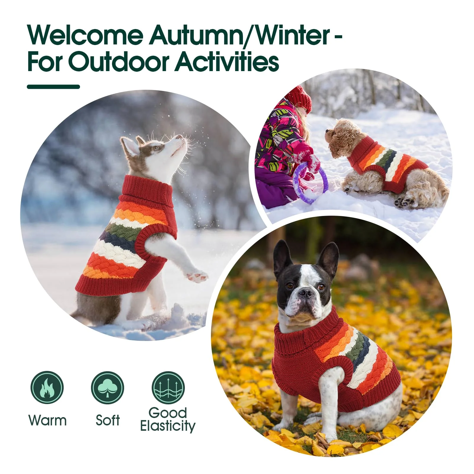 Kuoser Dog Sweater, Thermal Dog Sweaters for Medium Dogs Girl Boy, Puppy Christmas Sweater Thrtleneck Knitwear, Cozy Sweaters for Dogs, Thanksgiving Pet Outfit Warm Clothes for Fall Winter, Red M - Image 3