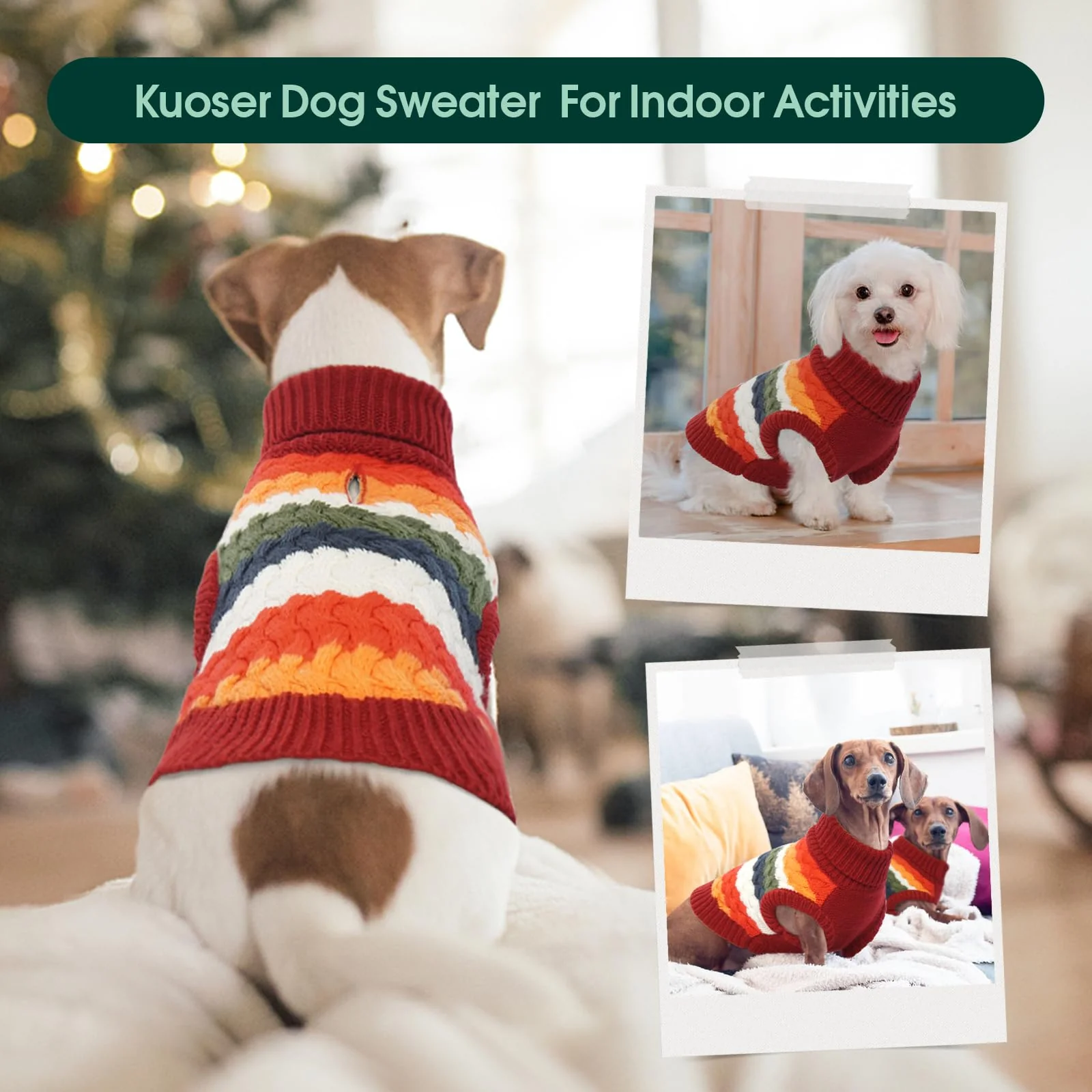 Kuoser Dog Sweater, Thermal Dog Sweaters for Medium Dogs Girl Boy, Puppy Christmas Sweater Thrtleneck Knitwear, Cozy Sweaters for Dogs, Thanksgiving Pet Outfit Warm Clothes for Fall Winter, Red M - Image 4