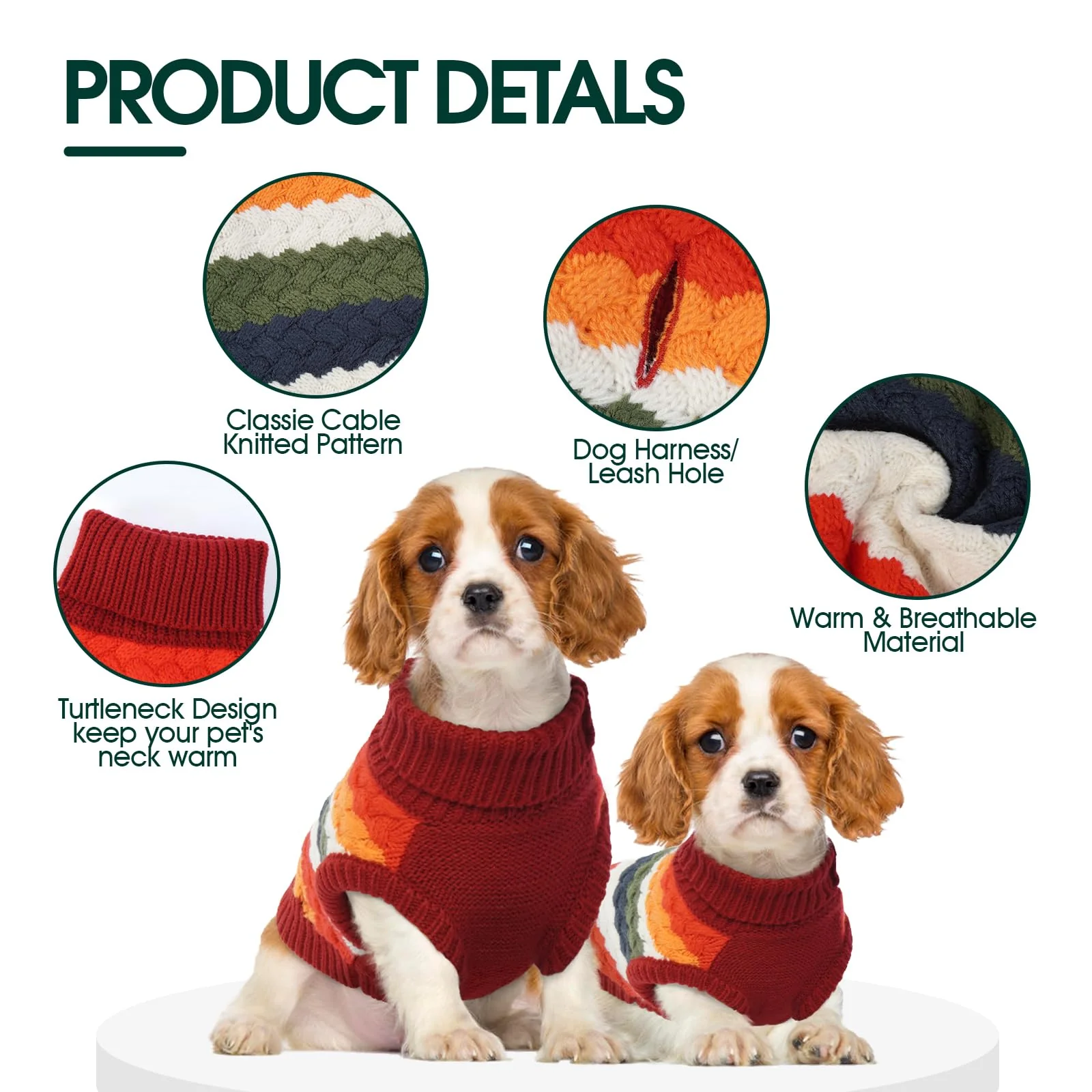 Kuoser Dog Sweater, Thermal Dog Sweaters for Medium Dogs Girl Boy, Puppy Christmas Sweater Thrtleneck Knitwear, Cozy Sweaters for Dogs, Thanksgiving Pet Outfit Warm Clothes for Fall Winter, Red M - Image 5