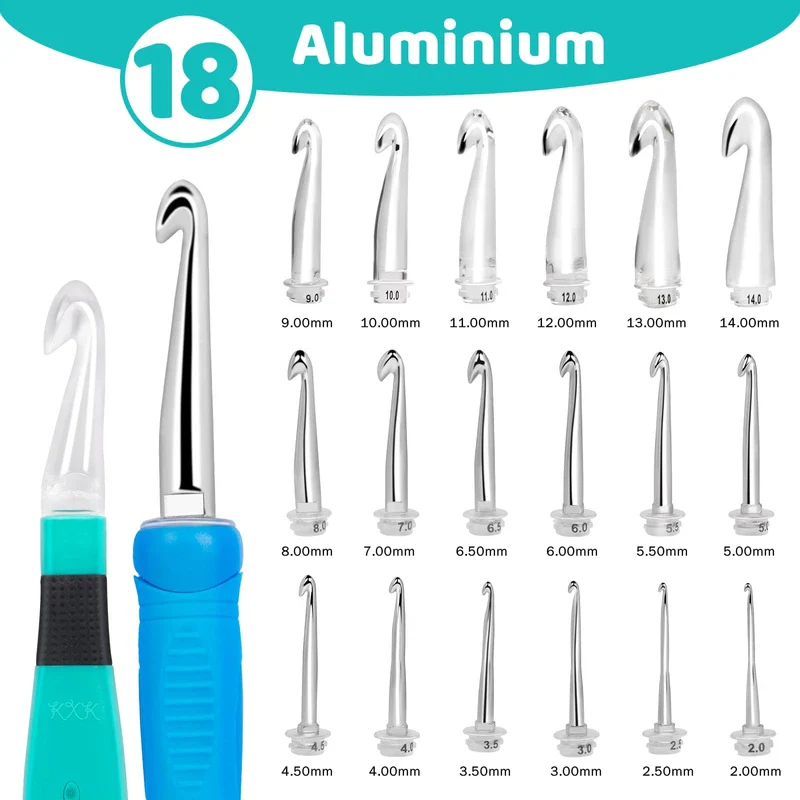 KXK Crochet Hooks Set Digital – Original Ergonomic Counter to Track Rows and Stitches – Crochet Kit with 18 Different Size Interchangeable Crochet Needle with 2 Levels Led - Image 2