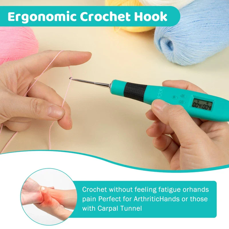 KXK Crochet Hooks Set Digital – Original Ergonomic Counter to Track Rows and Stitches – Crochet Kit with 18 Different Size Interchangeable Crochet Needle with 2 Levels Led - Image 4
