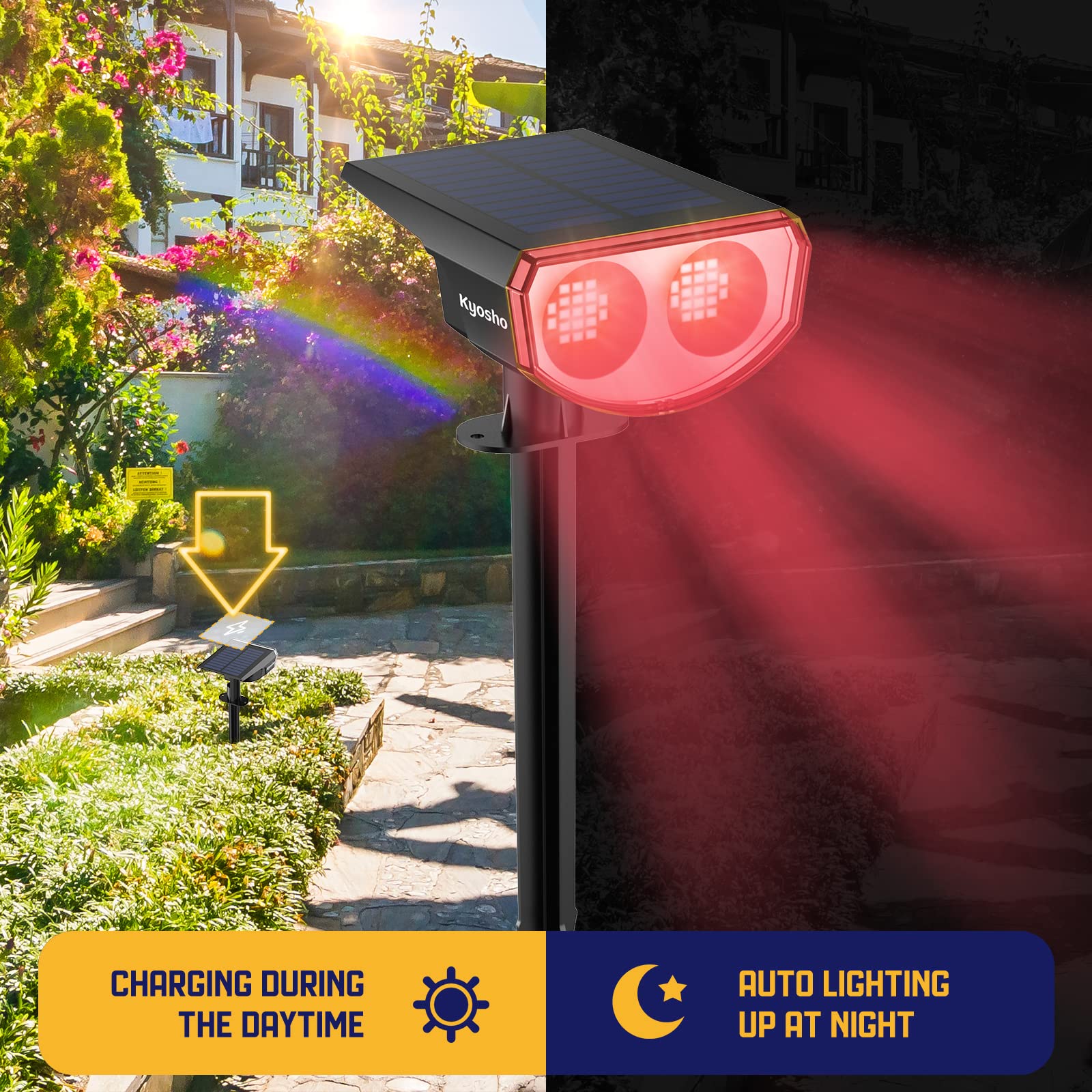Kyosho Color Changing Solar Outdoor Lights, 9 Lighting Modes Halloween Christmas Lights, Waterproof RGBW Multicolor Solar Spotlight for Tree Pool Garden, 4 Pack - Image 5