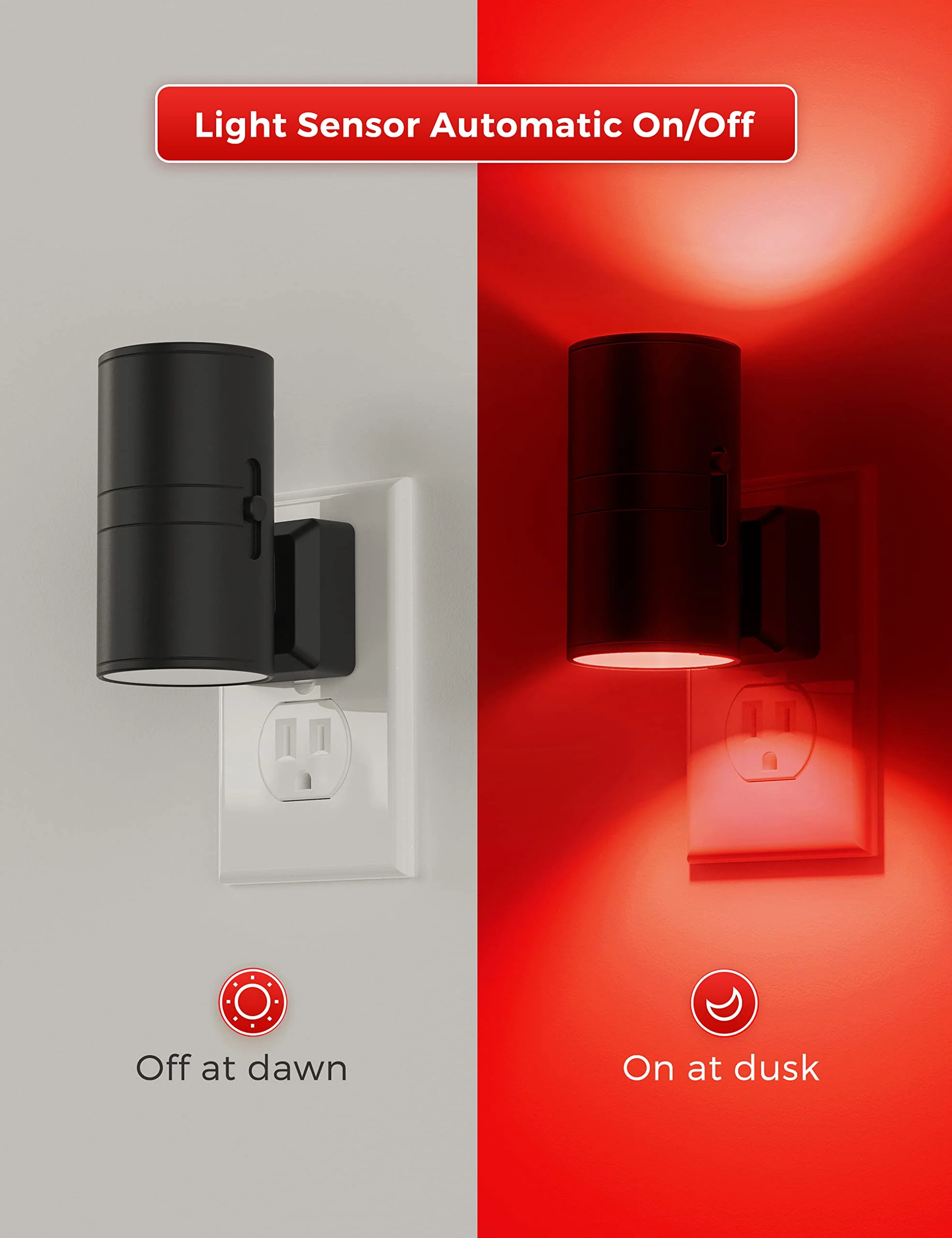 L LOHAS LED Red Night Light, Night Lights Plug into Wall, LED Night Lights with Light Sensor, Sleep Aid Red, Dimmable Night Light for Christmas, Holiday Decor, Hallway, Bedroom, 2 Pack - Image 6