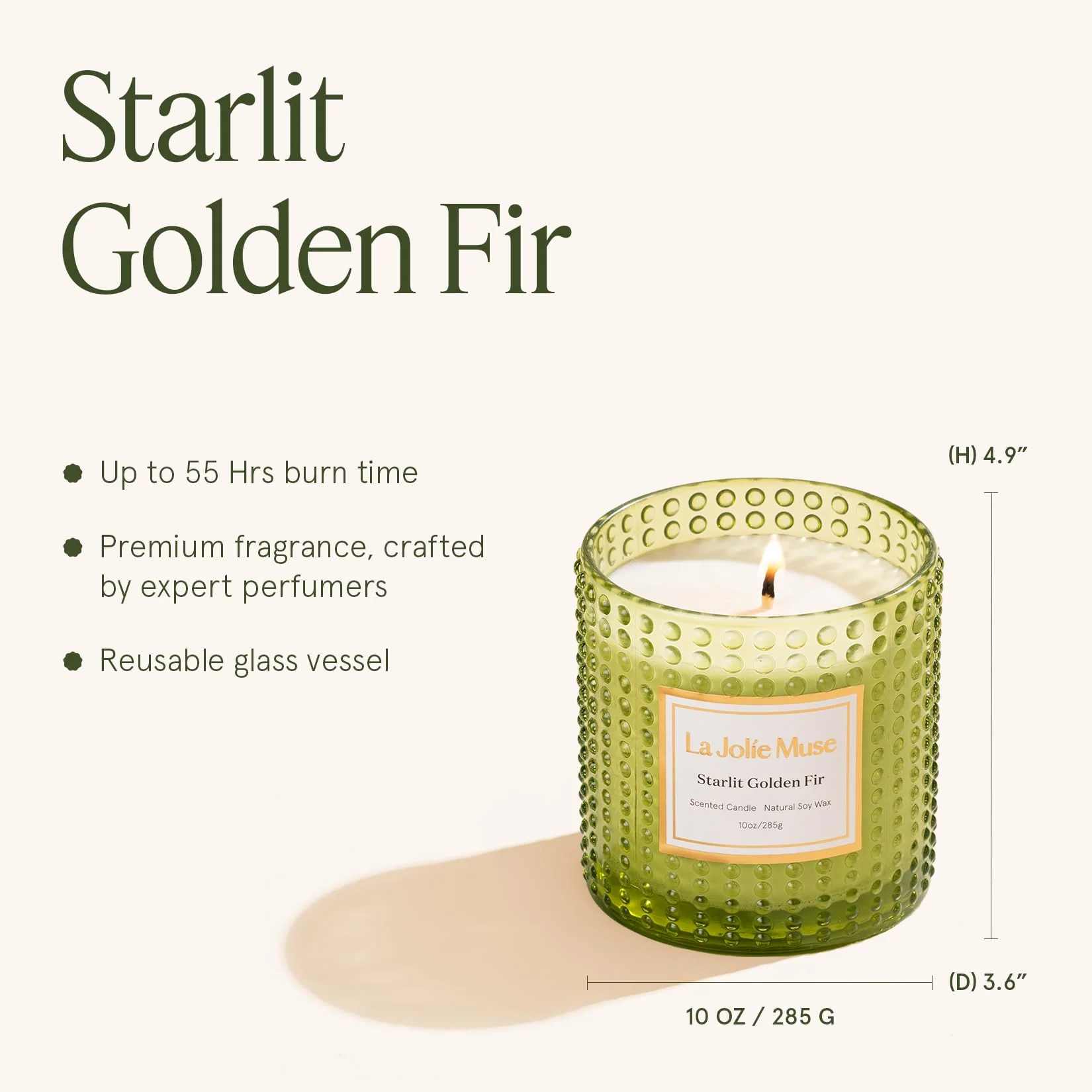 LA JOLIE MUSE Christmas Candles, Starlit Golden Fir Candle - Cedarwood, Patchouli, Fir Balsam | 10 oz Natural Soy Wax | 55 Hours Clean Burn |Winter Holiday Gift | Gift-Ready for Hosts & Gatherings - Image 3