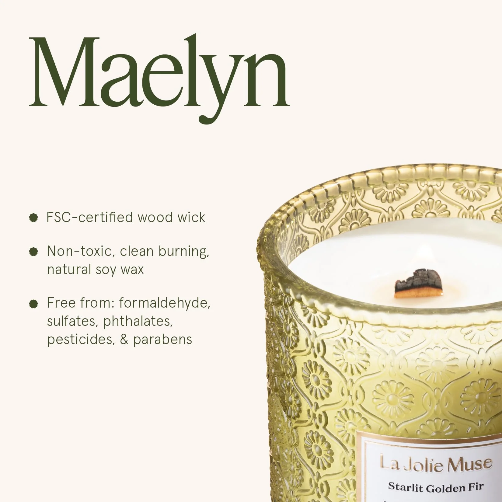 LA JOLIE MUSE Christmas Candles, Starlit Golden Fir Candle – Pine, Cedarwood, Fir Balsam | 19 oz Large Wooden Wick Candle | Natural Soy Wax | 90 Hours Clean Burn | Gift-Ready for Hosts & Gatherings - Image 2