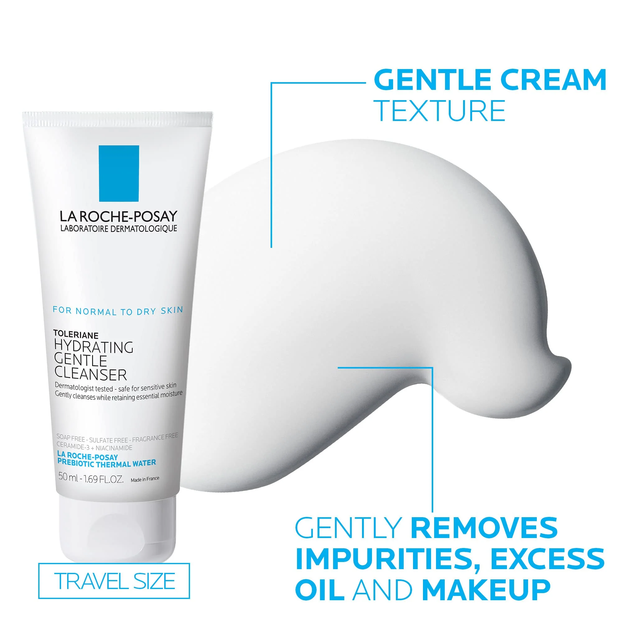La Roche Posay Toleraine Skin Care Set, Double Repair Face Moisturizer 100ml & Hydrating Gentle Cleanser 50ml, Oil Free Moisturizer & Face Wash - Image 4