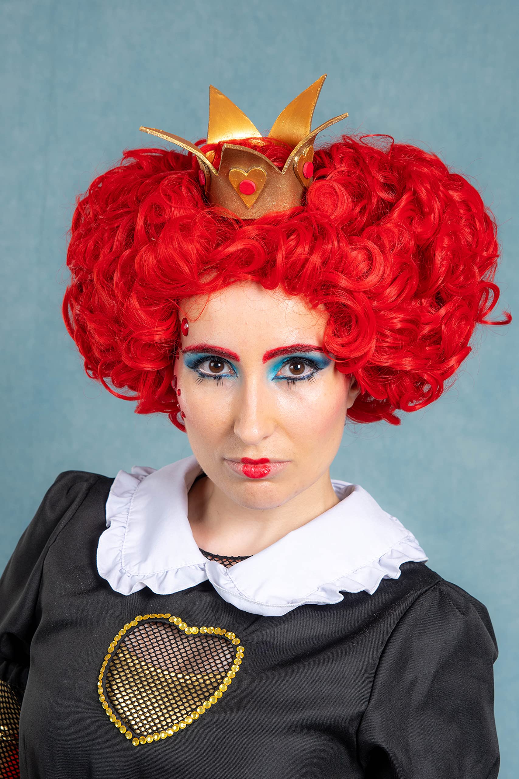 LABEAUTÉ Red Heart of Queen Cosplay Wig with Crown Women Girls Short Curly Wig Heat Resistant Synthetic Hair for Halloween Christmas Party with Cap - Image 5