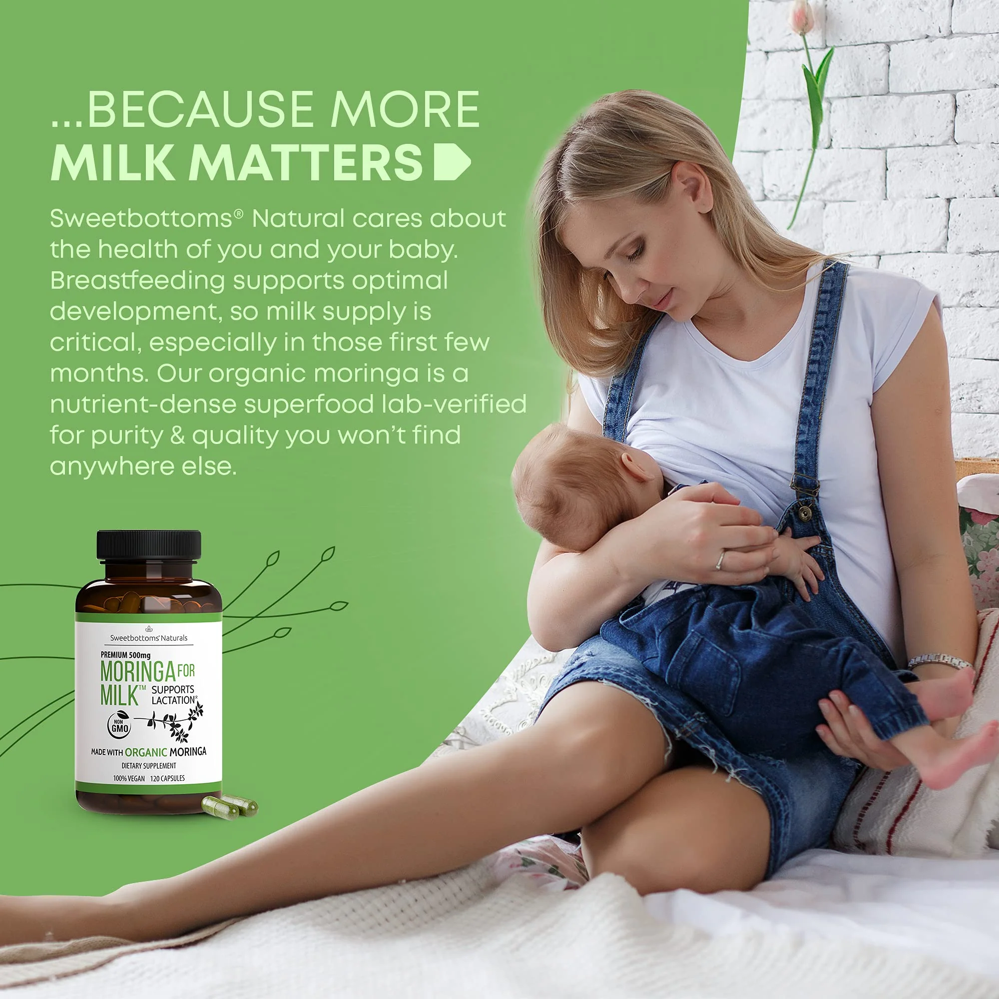 Lactation Supplement - Organic Moringa Capsules for Breastfeeding Support to Increase Breastmilk Supply (120 ct) Pure Malunggay Leaf Powder for Milk Production Booster & Postnatal Vitamins A E K 500mg - Image 4