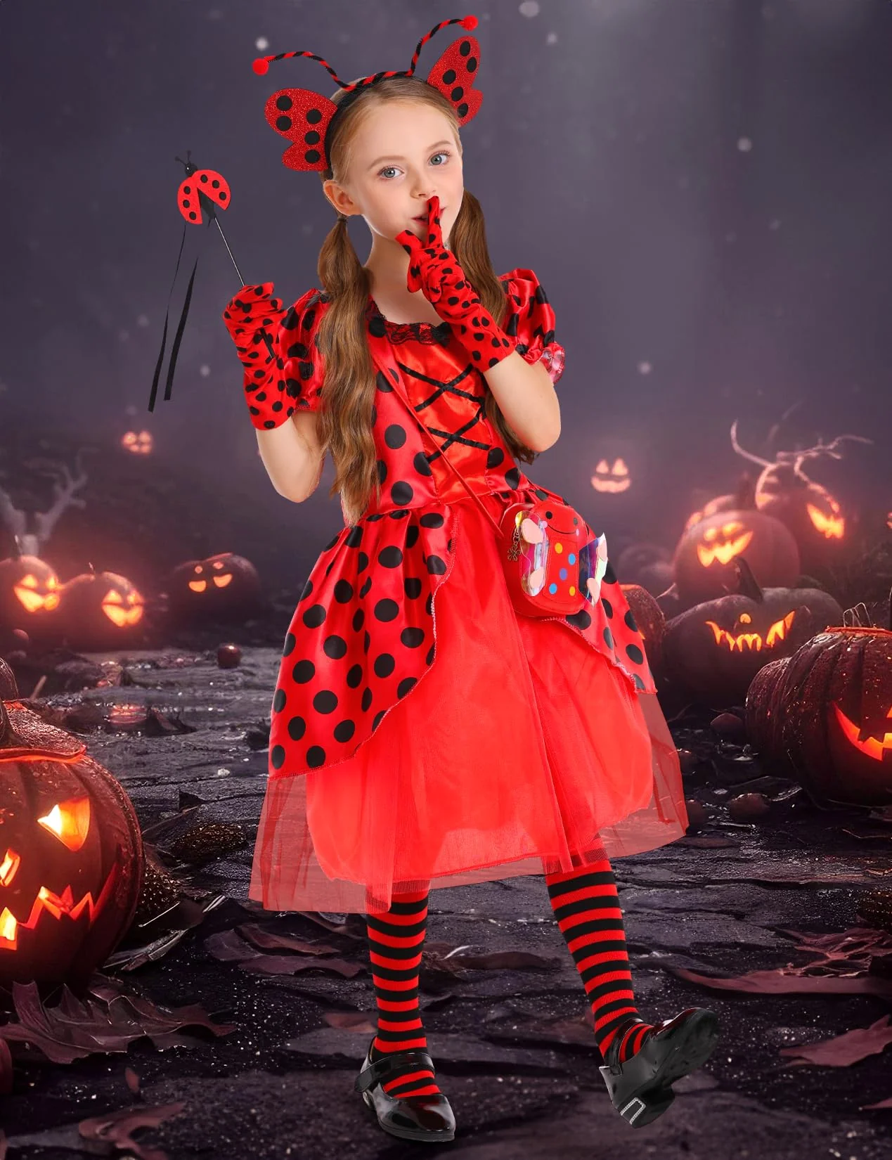 Ladybug Costume Lady Bug Costumes for Girls Halloween Costumes for Kids Toddler Costume Ladybug Dress Ladybird Dress Up for Birthday Christmas 7-8 Years - Image 2