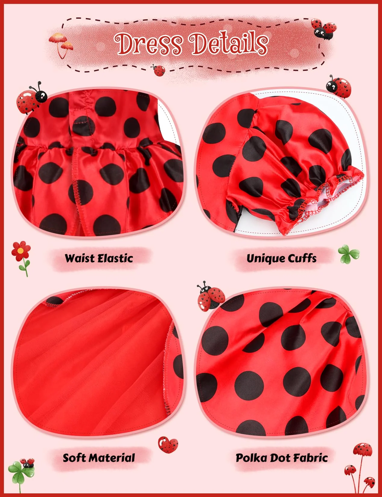 Ladybug Costume Lady Bug Costumes for Girls Halloween Costumes for Kids Toddler Costume Ladybug Dress Ladybird Dress Up for Birthday Christmas 7-8 Years - Image 3