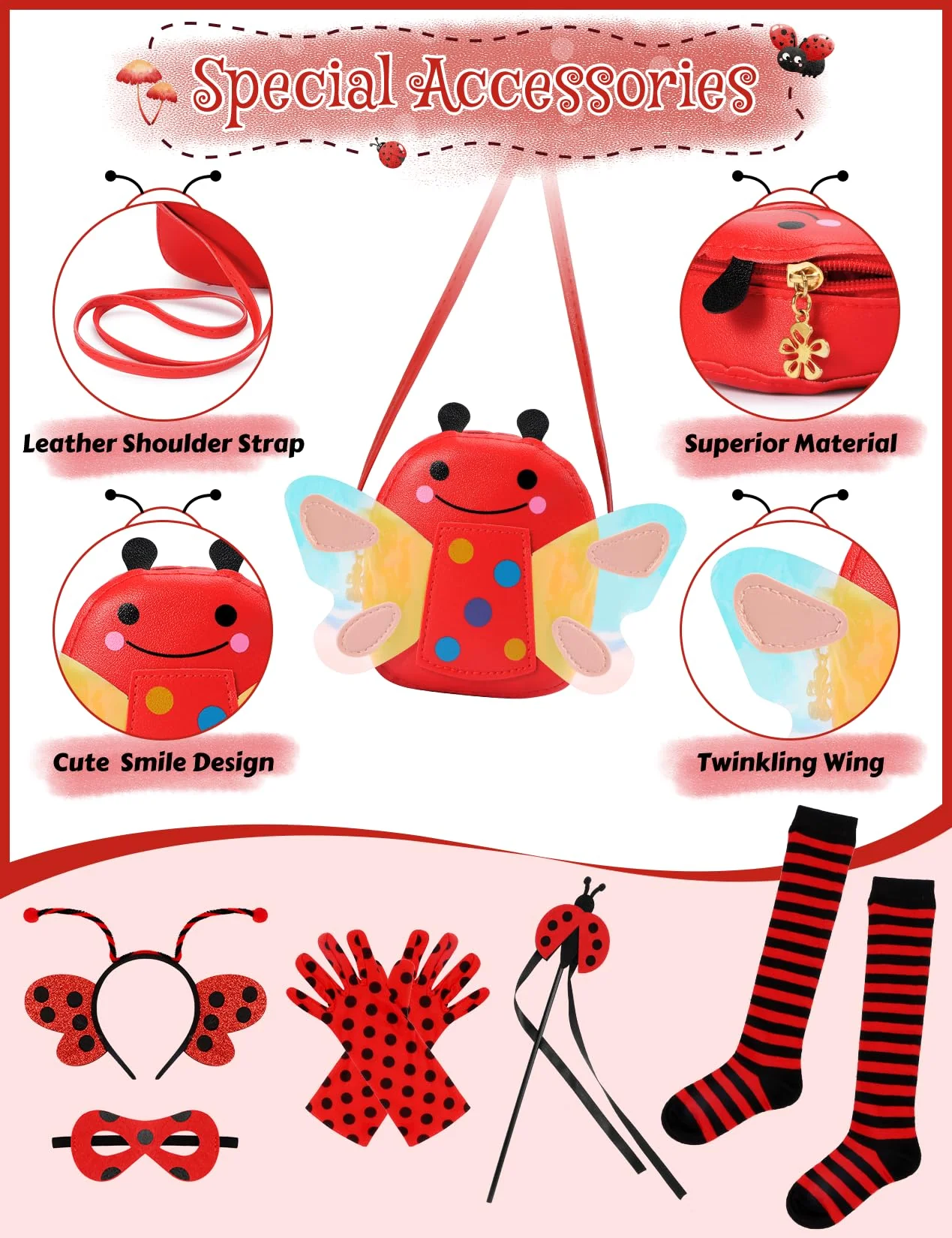 Ladybug Costume Lady Bug Costumes for Girls Halloween Costumes for Kids Toddler Costume Ladybug Dress Ladybird Dress Up for Birthday Christmas 7-8 Years - Image 4