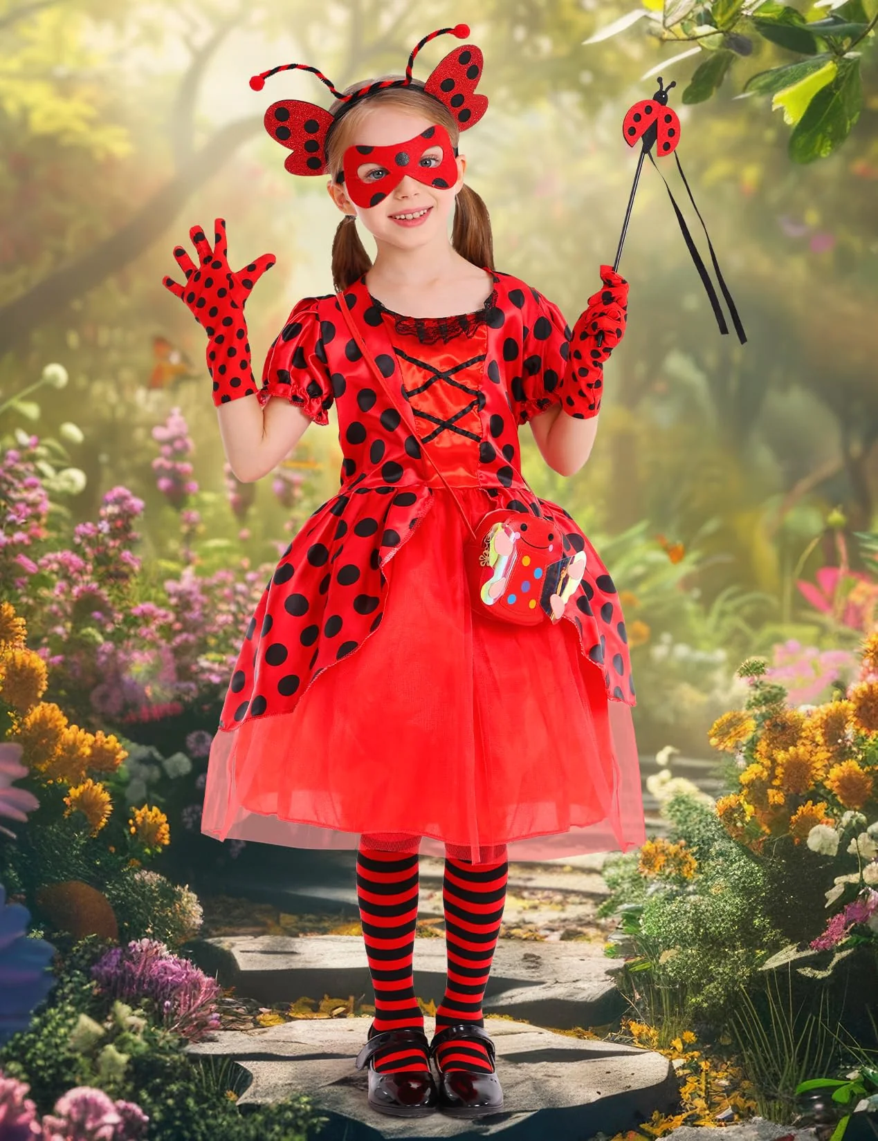 Ladybug Costume Lady Bug Costumes for Girls Halloween Costumes for Kids Toddler Costume Ladybug Dress Ladybird Dress Up for Birthday Christmas 7-8 Years - Image 5