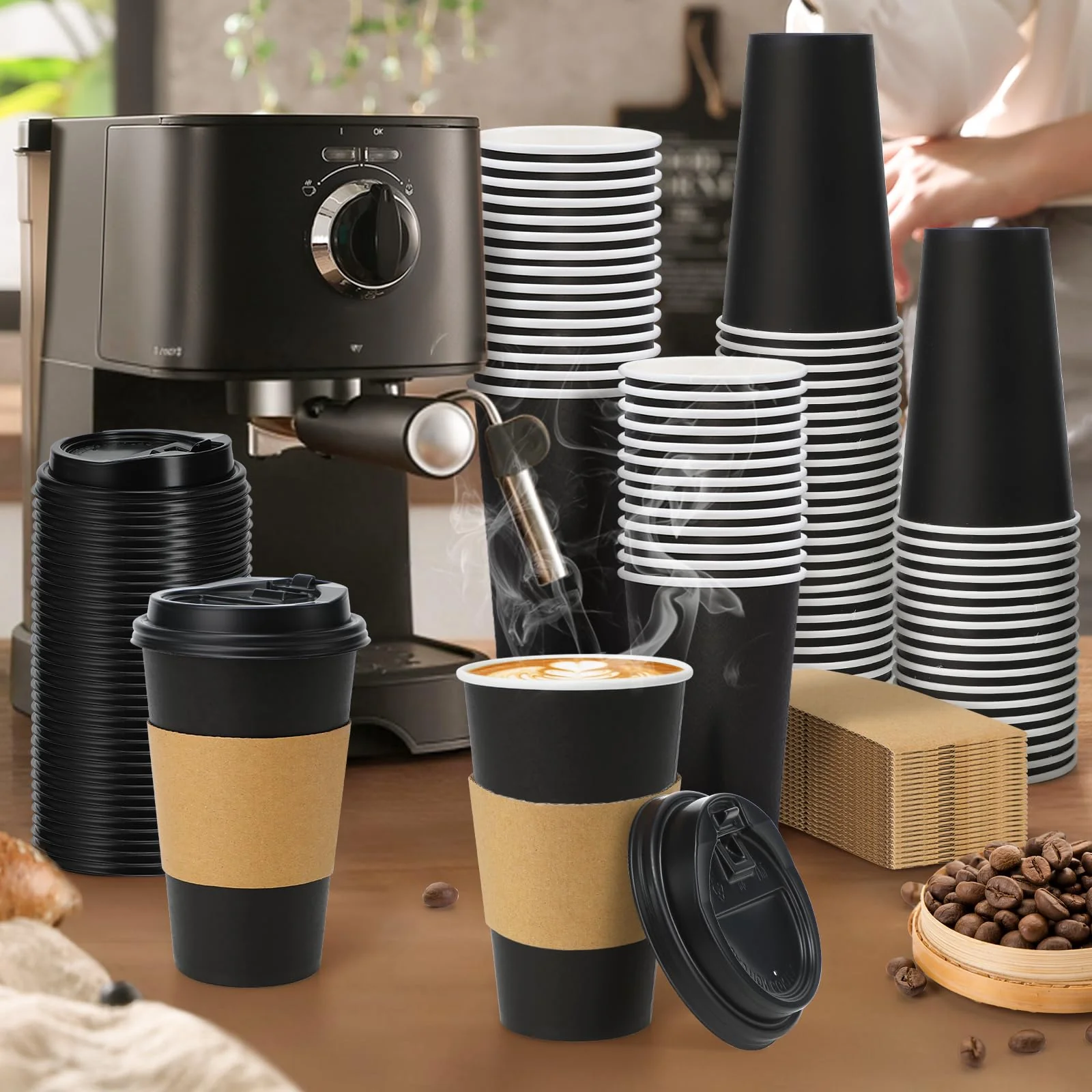 Lamosi 20 Pack 16 oz Disposable Coffee Cups with Lids and Sleeves, White Leak-Proof To Go Coffee Cups with Lids, Hot/Cold Beverage Drinking Cup for Home, Office, Hotel, Parties, Travel - Image 7
