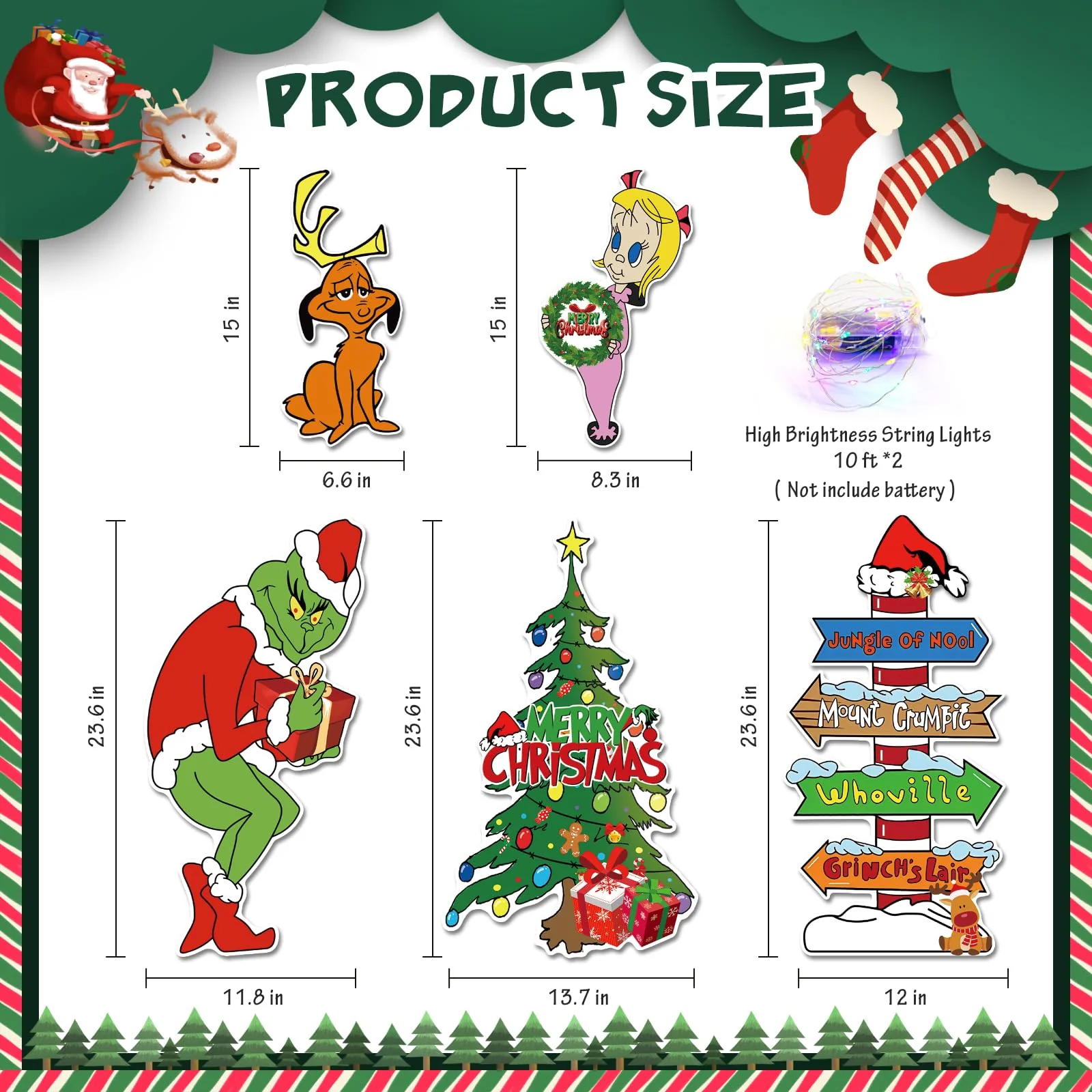 Large Christmas Yard Signs Outdoor-(With lights) 5PCS Whoville Christmas Decorations,Funny Green Monster Stealing Party Supplies Holiday Decorations - Image 7