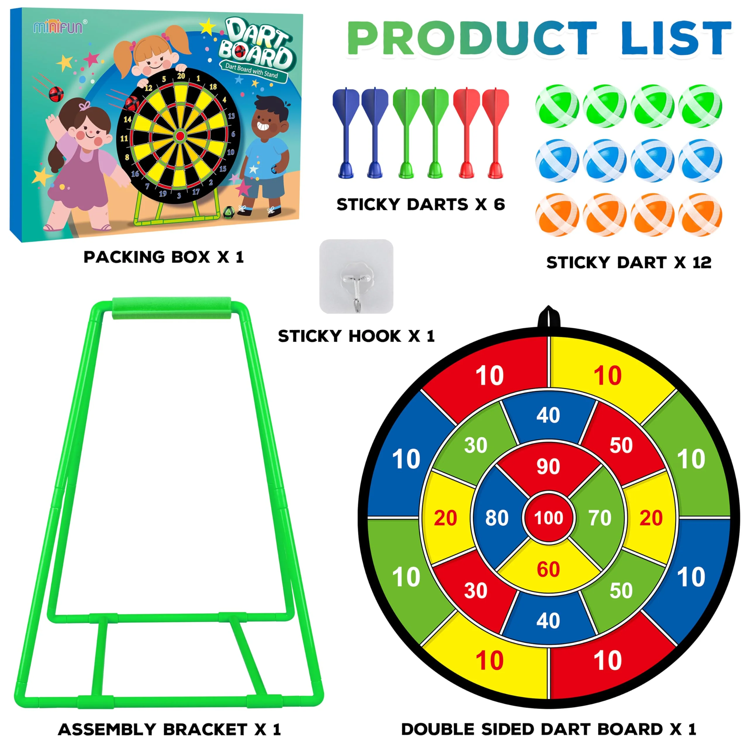 Large Dart Board for Kids with Stand, Double Sided Kids Dart Board with 12 Sticky Balls and Darts,Family Party Party Supplies for Kids, Gift for Boys Toddlers 3 4 5 6 7+ Year Old Birthday Christmas - Image 4
