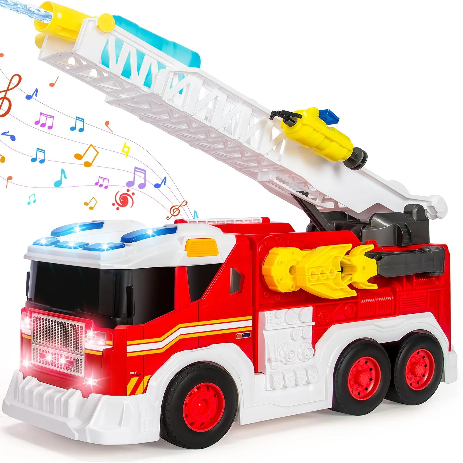 Large Fire Trucks Toys for Toddlers, Kids Toys for 3 4 5 6 7 8 Years Old Boys, 15" Firetruck Toy for Kids with Ladder, Lights, Sounds & Water Shooting, Christmas Birthday Gifts for Boys & Girls - Image 2