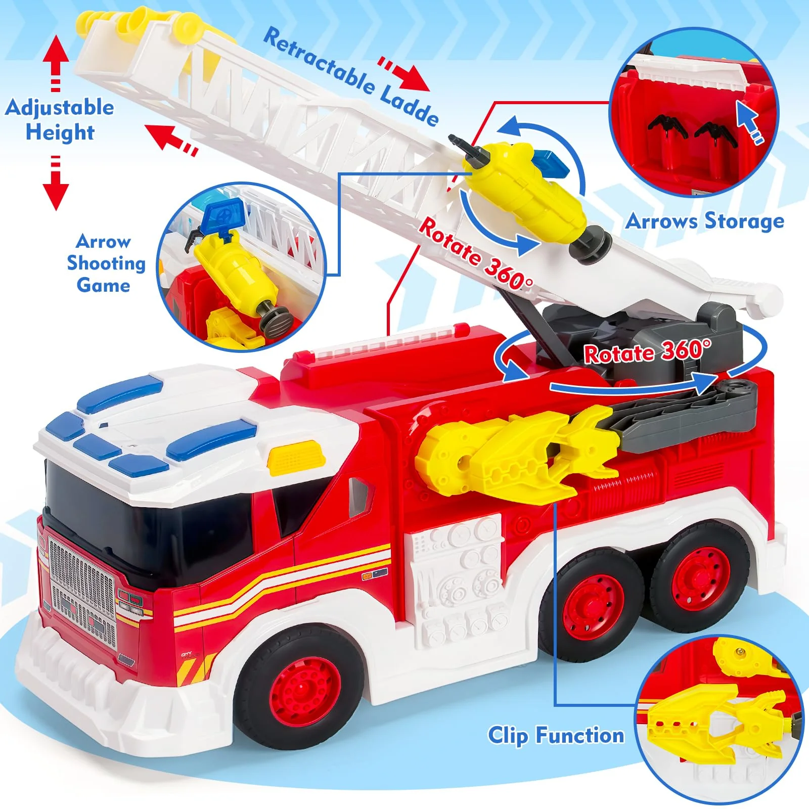 Large Fire Trucks Toys for Toddlers, Kids Toys for 3 4 5 6 7 8 Years Old Boys, 15" Firetruck Toy for Kids with Ladder, Lights, Sounds & Water Shooting, Christmas Birthday Gifts for Boys & Girls - Image 6