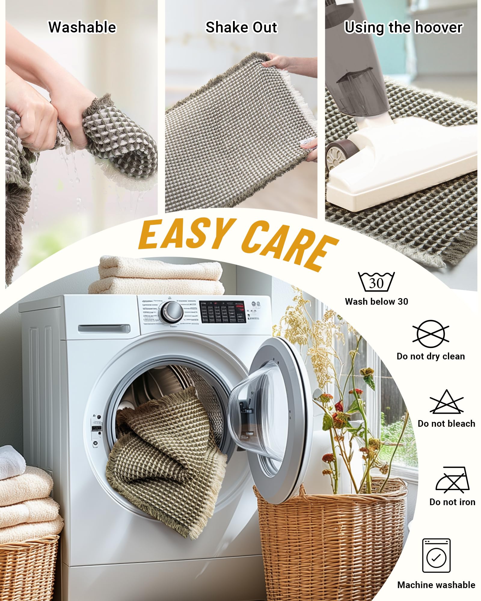 Large Waffle Bath Mat Set Non Slip, Ultra Absorbent Bath Mats for Christmas Bathroom Decor, Extra Soft Floor Bathroom Rugs Sets 2 Piece, Washable Bath Rugs Set, Green & White, 20"×47" and 16"×24" - Image 4