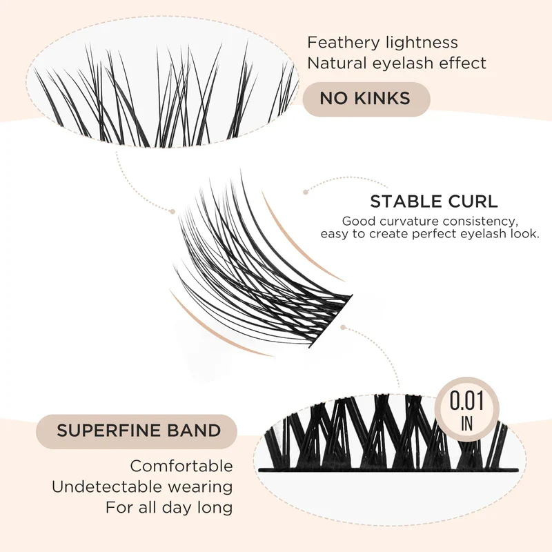 LASHVIEW Pack of 144 Cluster Lashes, DIY Cluster Eyelash Extensions, Mega Volume, Reusable, Individual Lashes, Cluster Volume Look, Super Thin Band & Soft (Volume, C-10-16 Mix) - Image 2