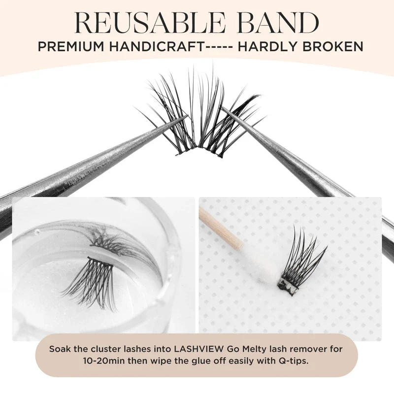 LASHVIEW Pack of 144 Cluster Lashes, DIY Cluster Eyelash Extensions, Mega Volume, Reusable, Individual Lashes, Cluster Volume Look, Super Thin Band & Soft (Volume, C-10-16 Mix) - Image 6